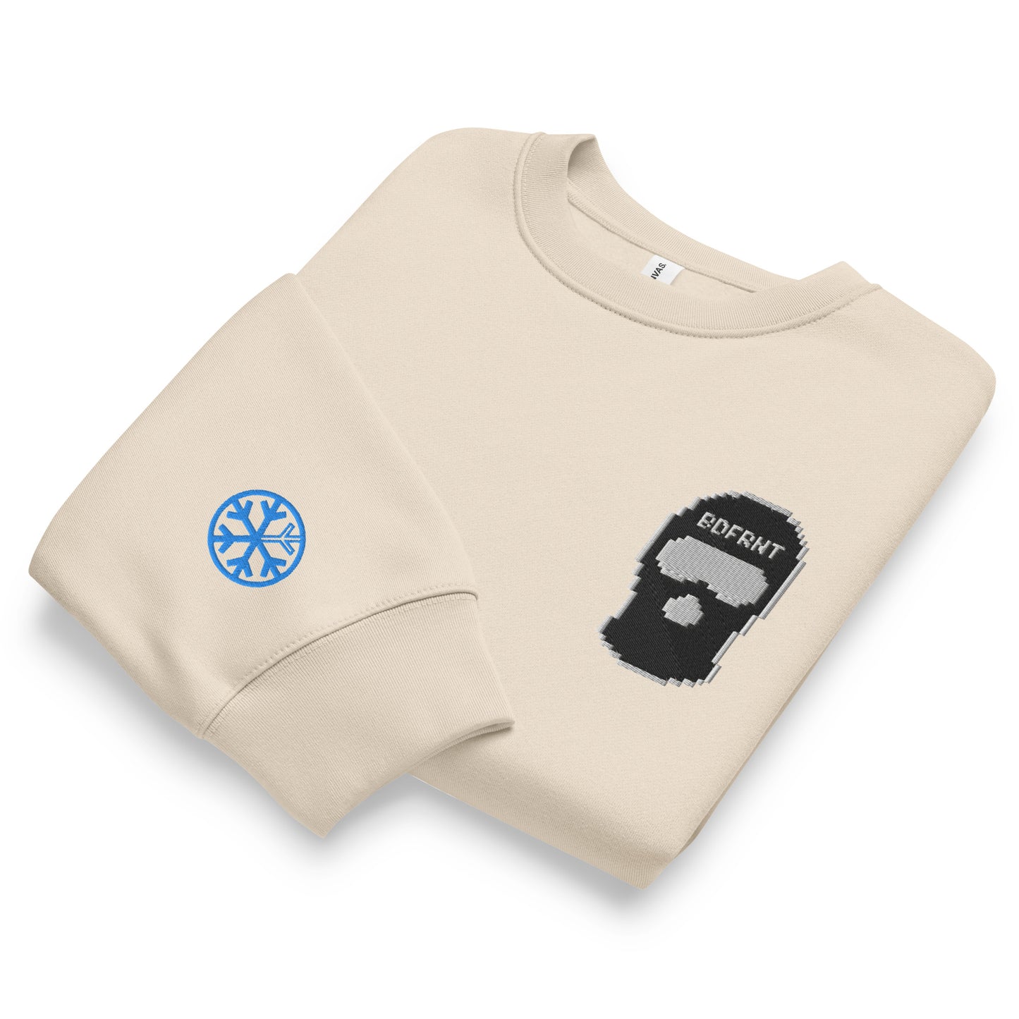 Beige-Pixel Balaclava Graffiti Sweatshirt from B.Different Clothing, folded, graffiti-inspired streetwear, oversized heavyweight