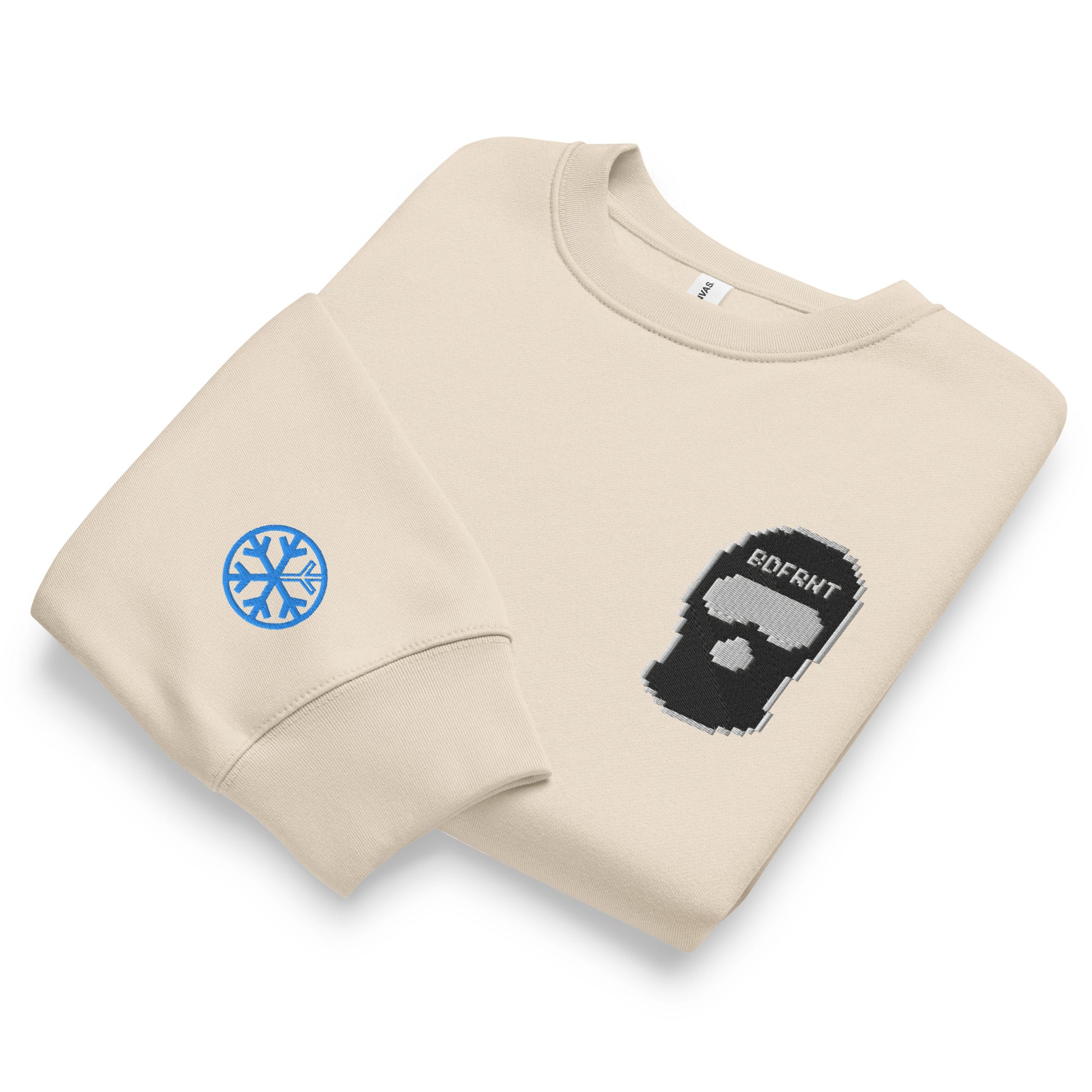 Beige-Pixel Balaclava Graffiti Sweatshirt from B.Different Clothing, folded, graffiti-inspired streetwear, oversized heavyweight