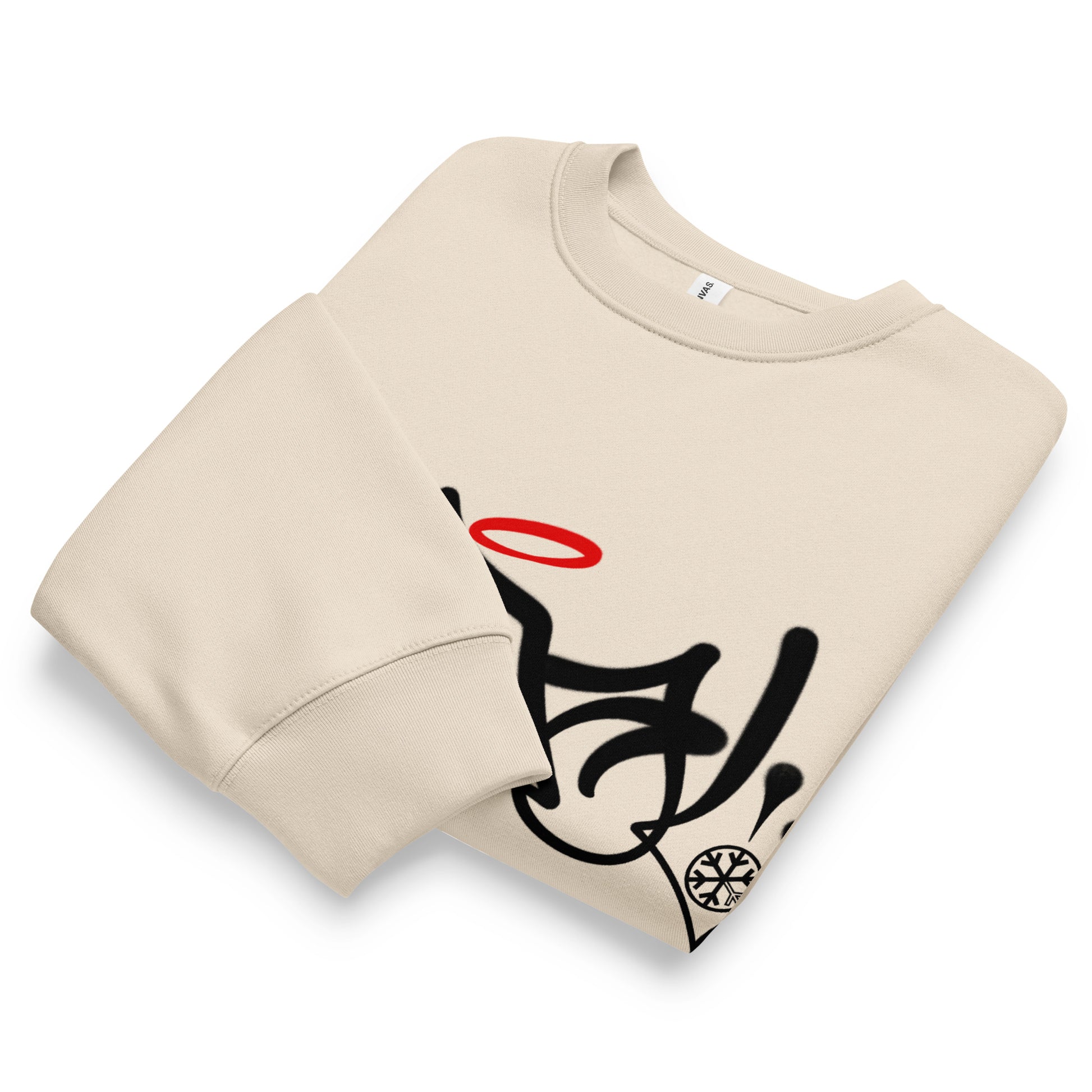 Beige-Vandal Graffiti Tag Sweatshirt by Caos One from B.Different Clothing, folded, graffiti-inspired streetwear, oversized heavyweight