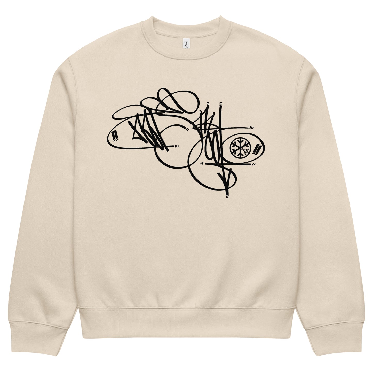 Beige-Misfit Tag Sweatshirt by Graffiti Dad from B.Different Clothing, front view, graffiti-inspired streetwear, oversized heavyweight