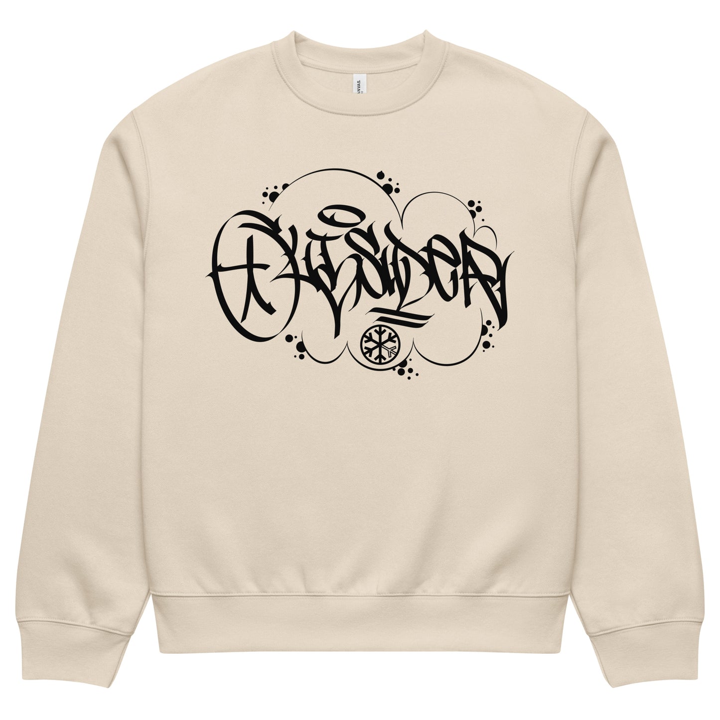 Beige-Outsider Graffiti Tag Sweatshirt by Caos One from B.Different Clothing, front view, graffiti-inspired streetwear, oversized heavyweight