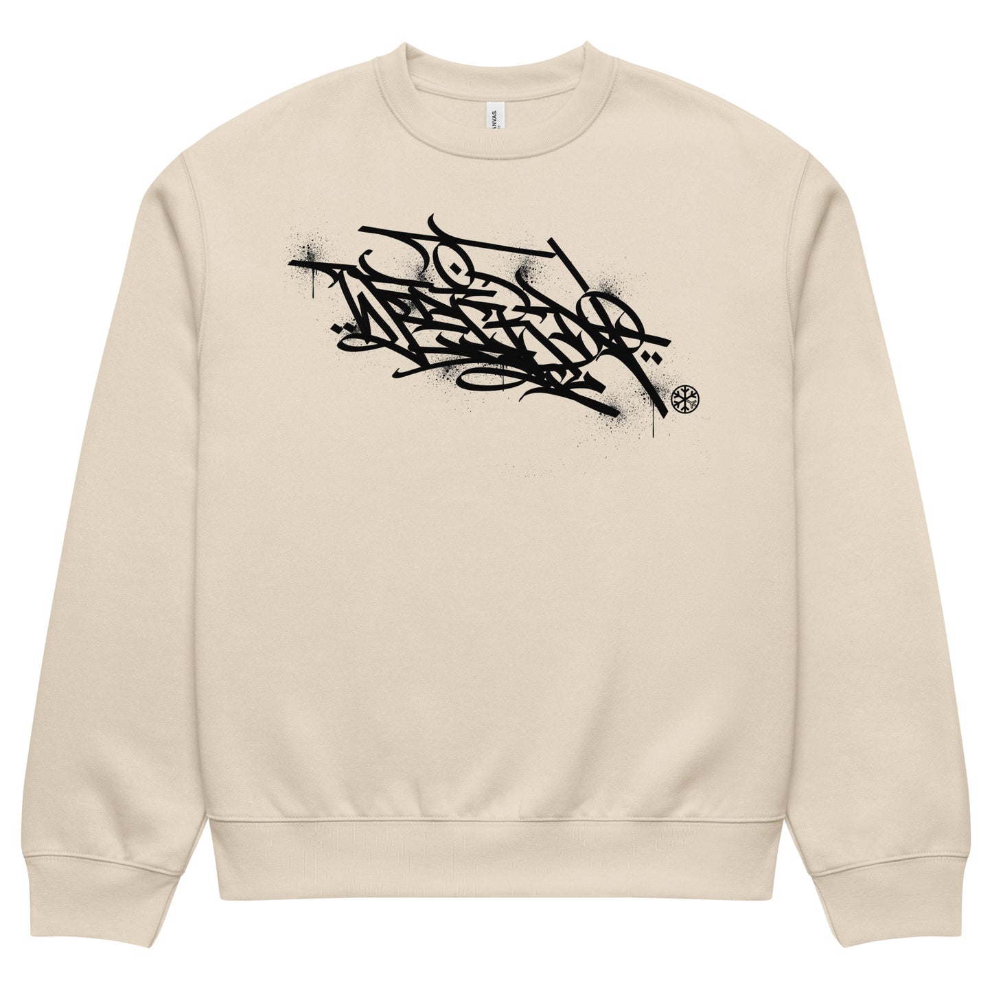 Beige-Weirdo Graffiti Tag Sweatshirt by Shew from B.Different Clothing, front view, graffiti-inspired streetwear, oversized heavyweight