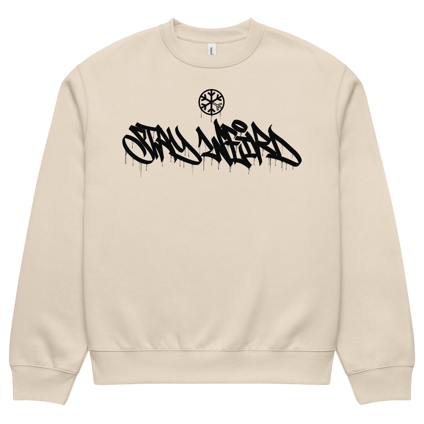 Beige-Stay Weird Graffiti Tag Sweatshirt by Monsterinho from B.Different Clothing, front view, graffiti-inspired streetwear, oversized heavyweight