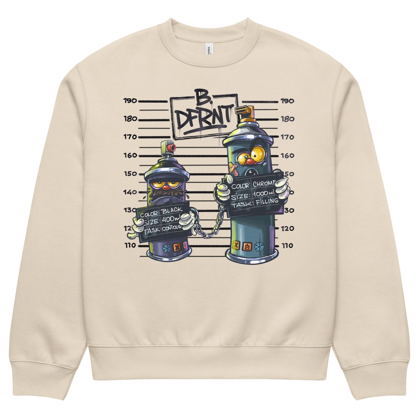Beige-Mug Short Graffiti Sweatshirt by Trk One from B.Different Clothing, front view, graffiti-inspired streetwear, oversized heavyweight