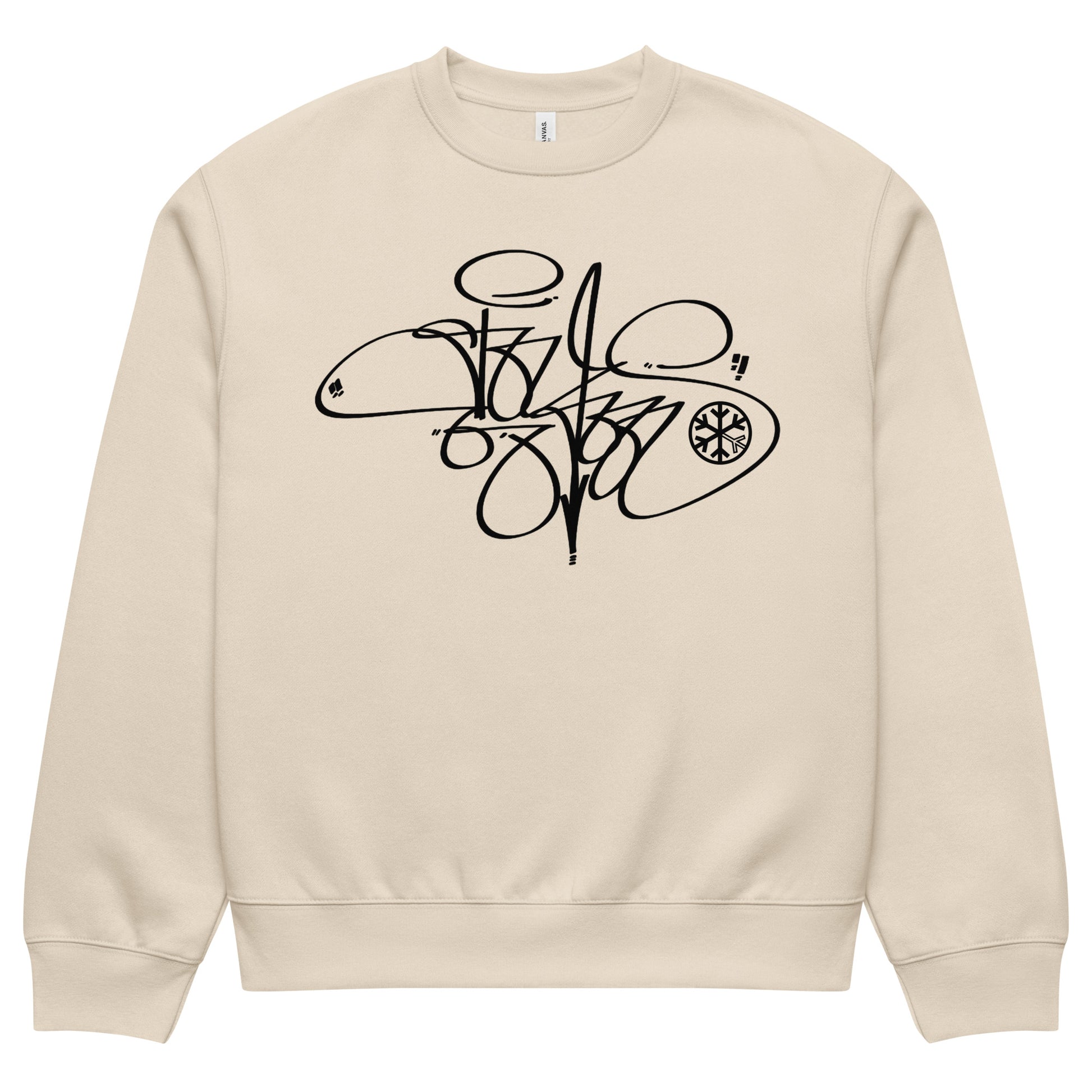 Beige-Toys Tag Sweatshirt by Graffiti Dad from B.Different Clothing, front view, graffiti-inspired streetwear, oversized heavyweight