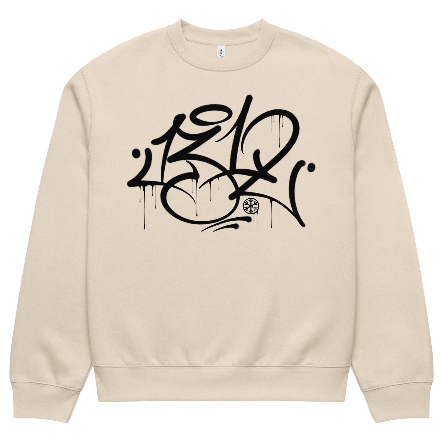 Beige-1312 Graffiti Tag Sweatshirt by Caos One from B.Different Clothing, front view, graffiti-inspired streetwear, oversized heavyweight