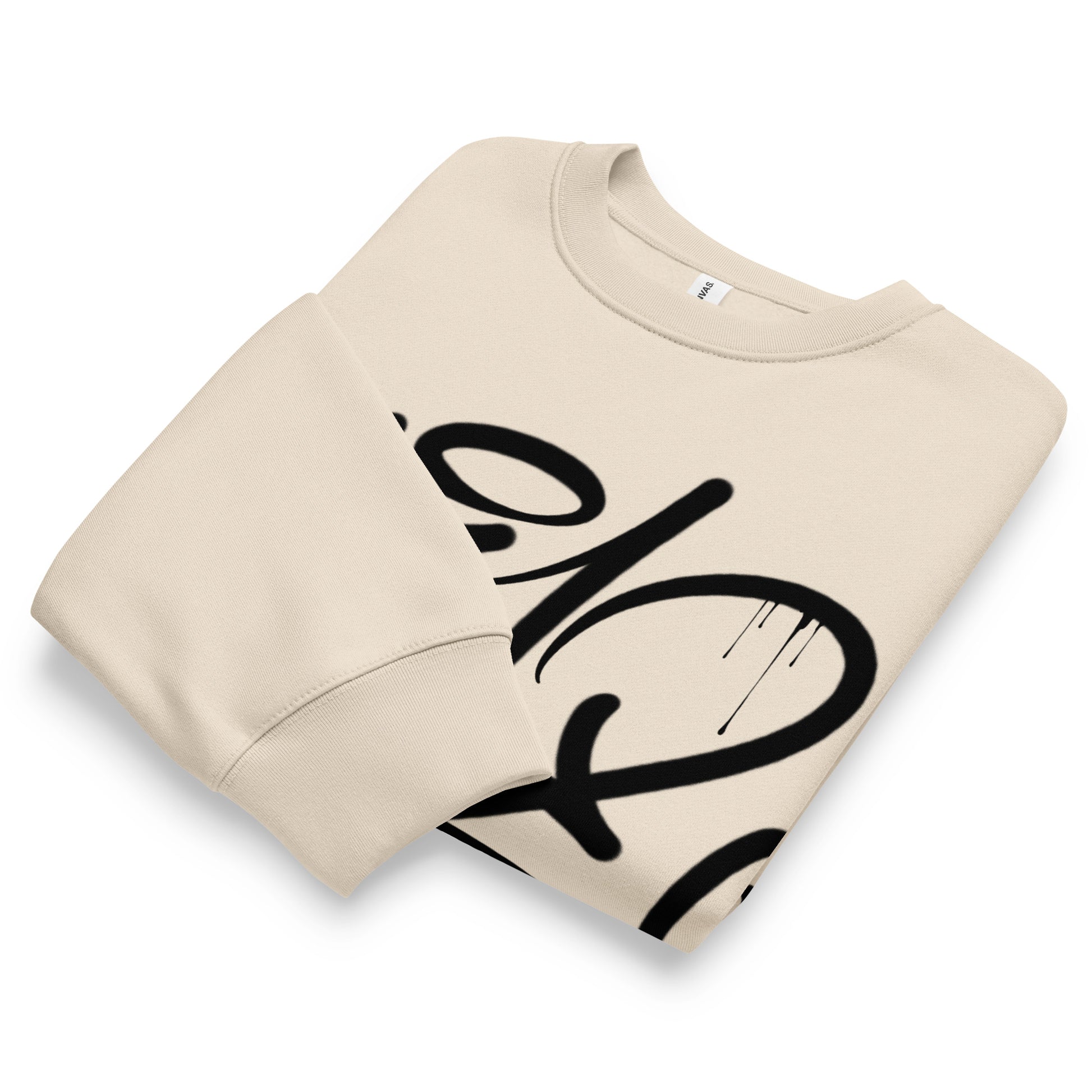 Beige-1312 Graffiti Tag Sweatshirt by Caos One from B.Different Clothing, folded, graffiti-inspired streetwear, oversized heavyweight