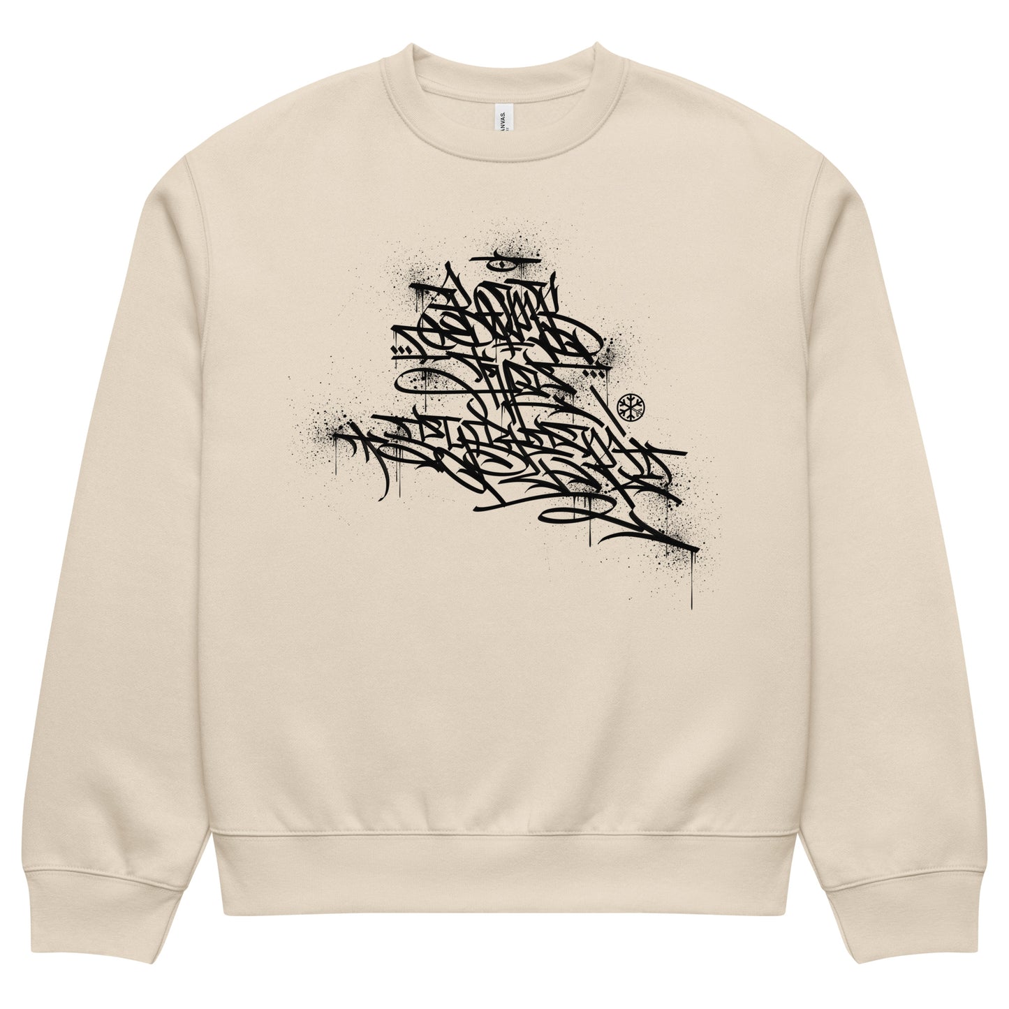 Beige-Bomb The System Graffiti Sweatshirt by Shew from B.Different Clothing, front view, graffiti-inspired streetwear, oversized heavyweight