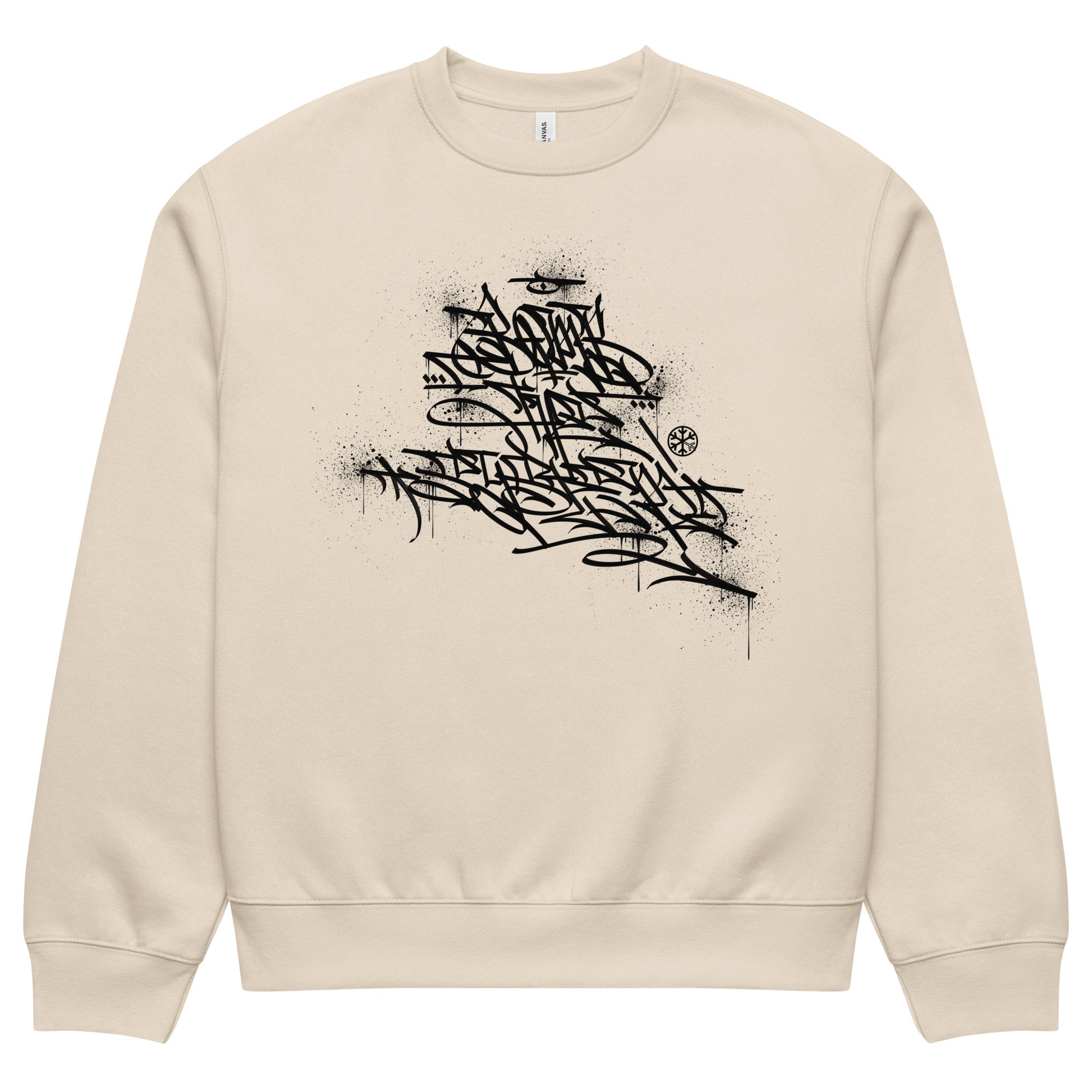 Beige-Bomb The System Graffiti Sweatshirt by Shew from B.Different Clothing, front view, graffiti-inspired streetwear, oversized heavyweight