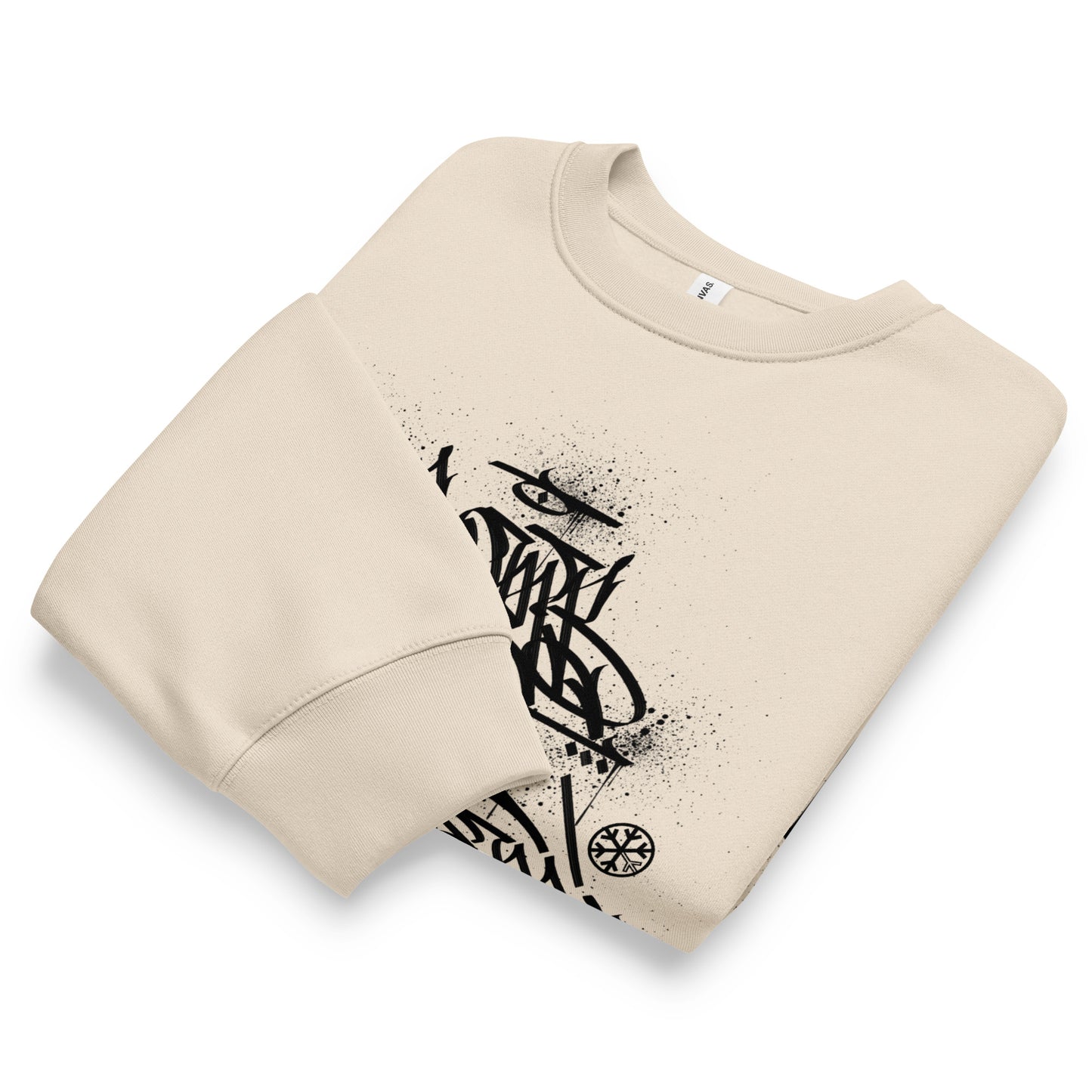 Beige-Bomb The System Graffiti Sweatshirt by Shew from B.Different Clothing, folded, graffiti-inspired streetwear, oversized heavyweight