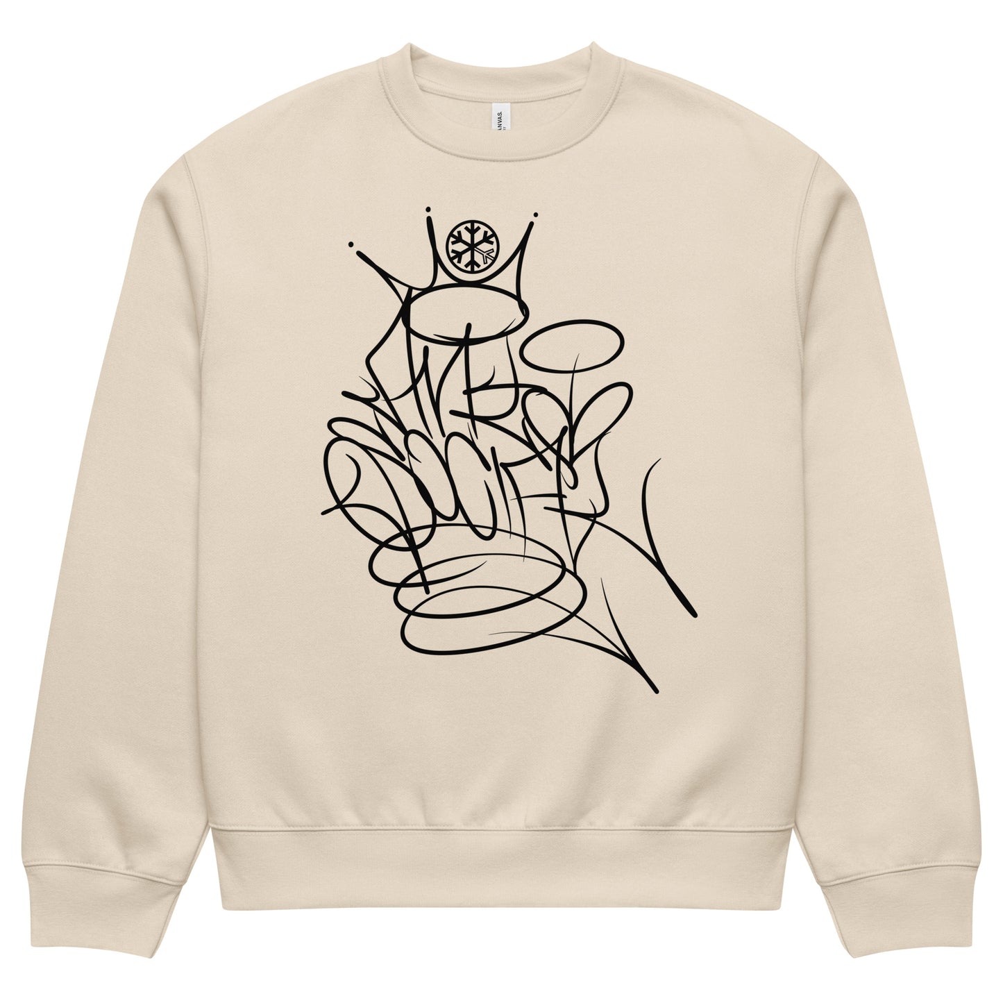 Beige-Antisocial Graffiti Tag Sweatshirt by Caos One from B.Different Clothing, front view, graffiti-inspired streetwear, oversized heavyweight