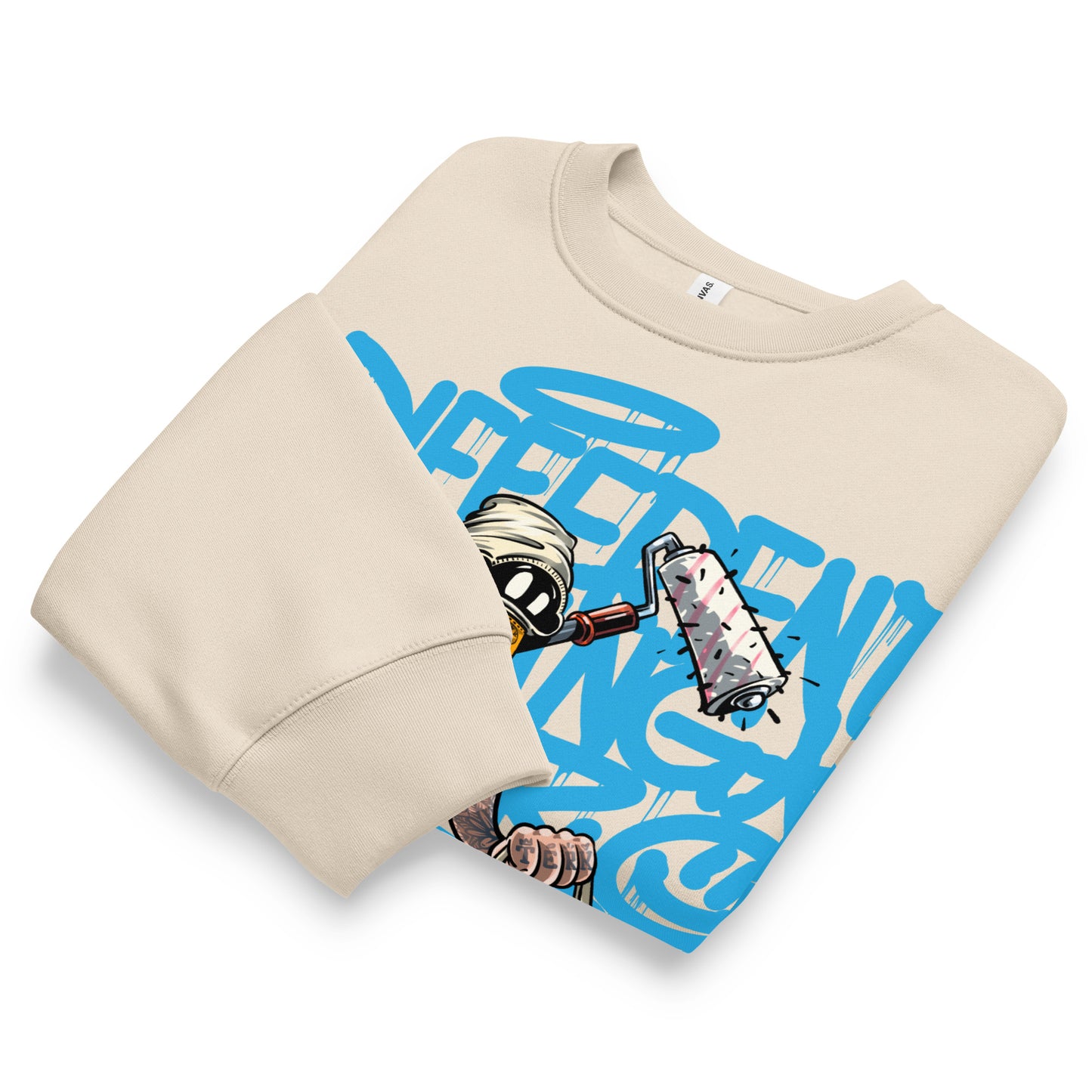 Beige-Summer Graffiti Sweatshirt by Trk One from B.Different Clothing, folded, graffiti-inspired streetwear, oversized heavyweight
