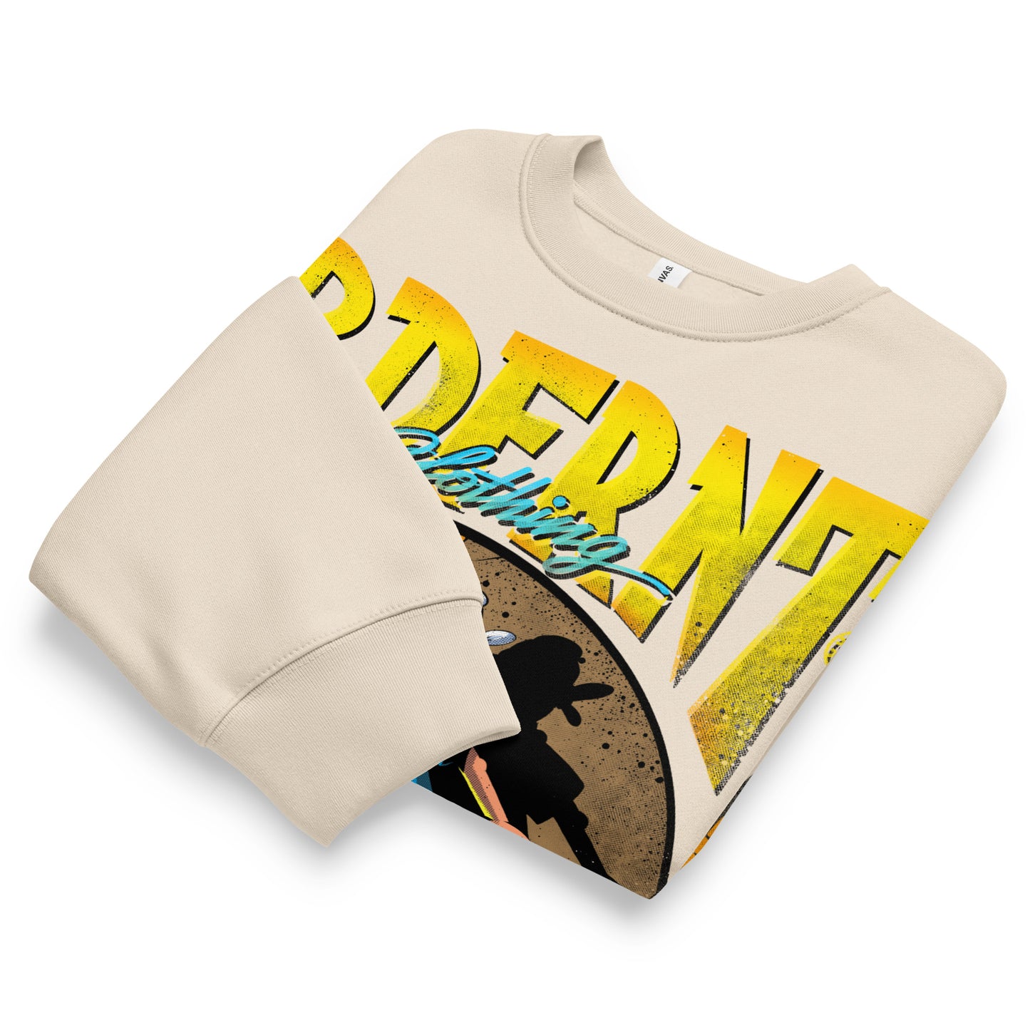 Beige-Street Spotlight Graffiti Sweatshirt by Trk One from B.Different Clothing, folded, graffiti-inspired streetwear, oversized heavyweight
