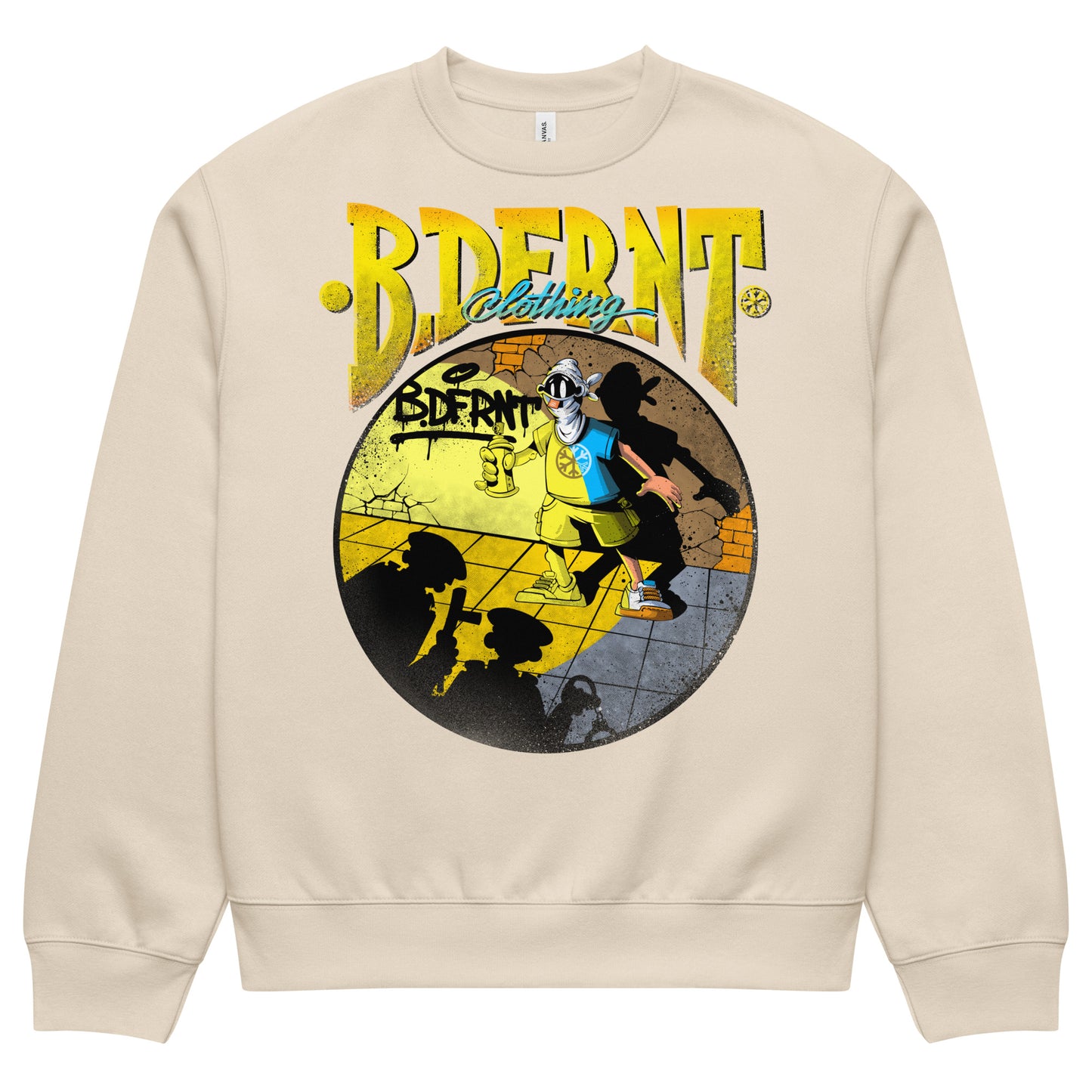 Beige-Street Spotlight Graffiti Sweatshirt by Trk One from B.Different Clothing, front view, graffiti-inspired streetwear, oversized heavyweight