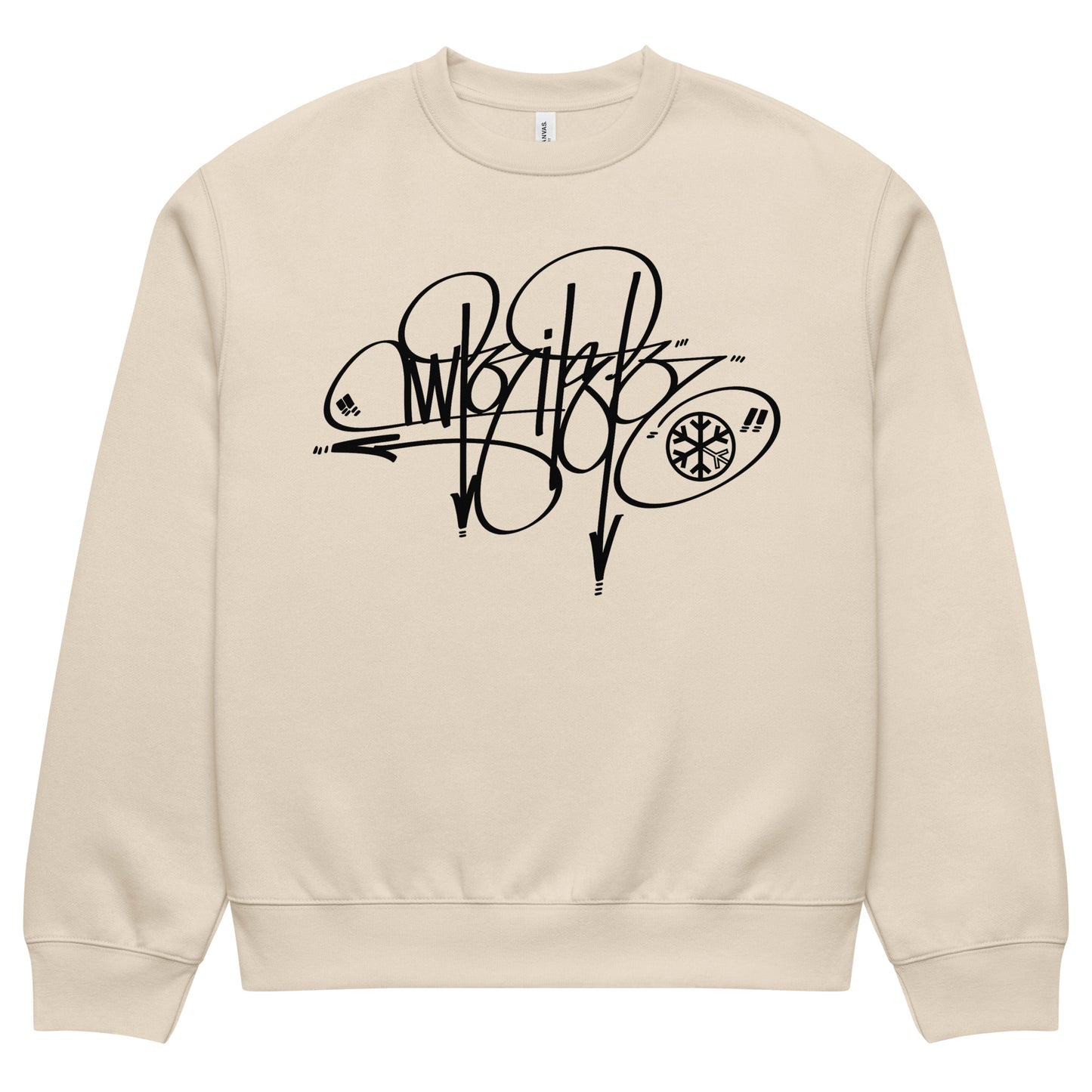 Beige-Writer Tag Sweatshirt by Graffiti Dad from B.Different Clothing, front view, graffiti-inspired streetwear, oversized heavyweight