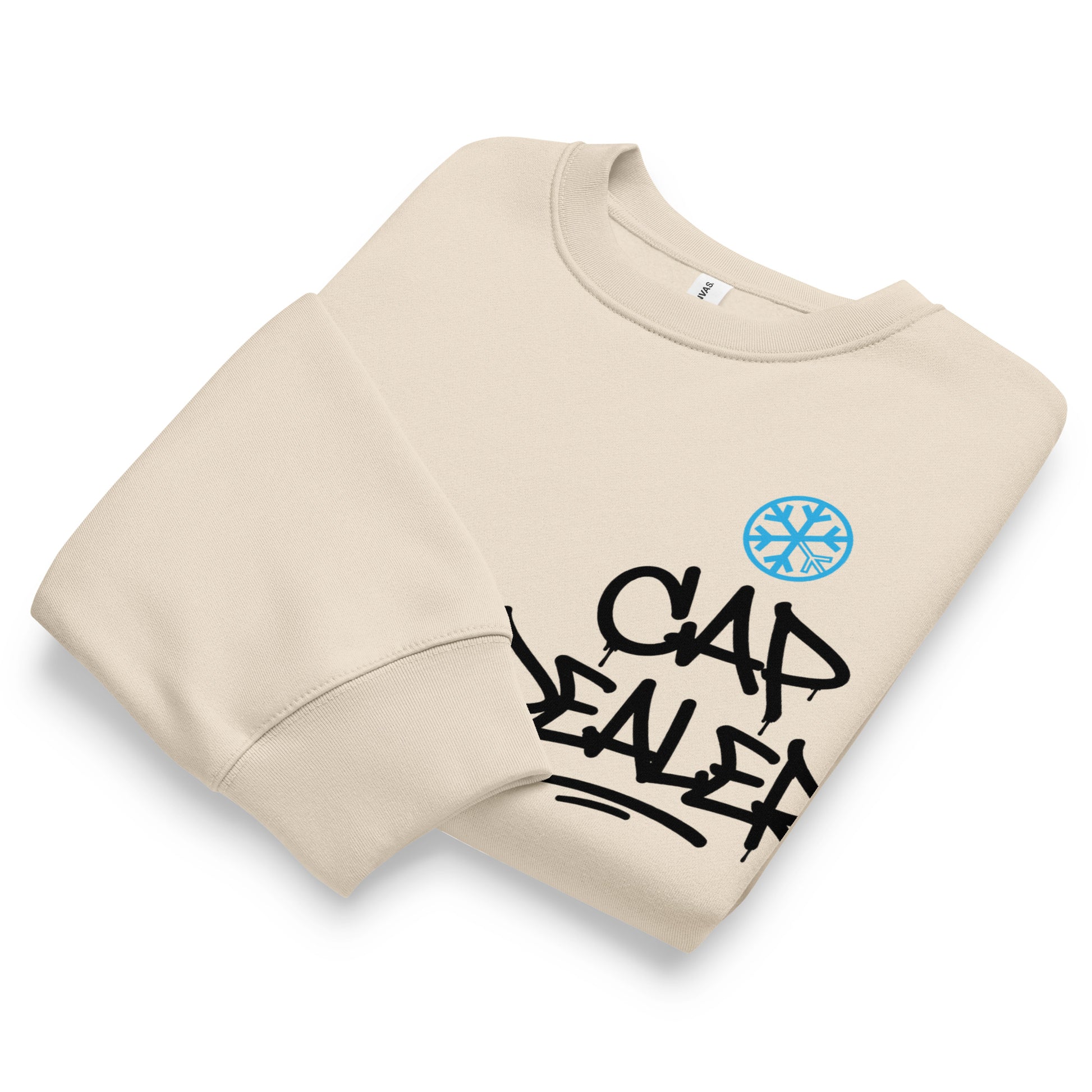 Beige-Cap Dealer Graffiti Sweatshirt from B.Different Clothing, folded, graffiti-inspired streetwear