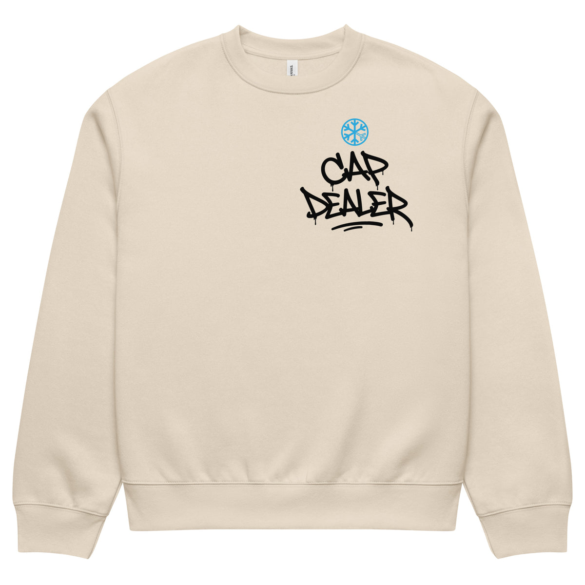 Beige-Cap Dealer Graffiti Sweatshirt from B.Different Clothing, front view, graffiti-inspired streetwear