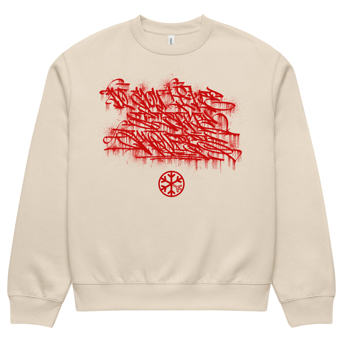 Beige-Do You Like Scary Movies Graffiti Sweatshirt by Shew from B.Different Clothing, front view, graffiti-inspired streetwear, oversized heavyweight