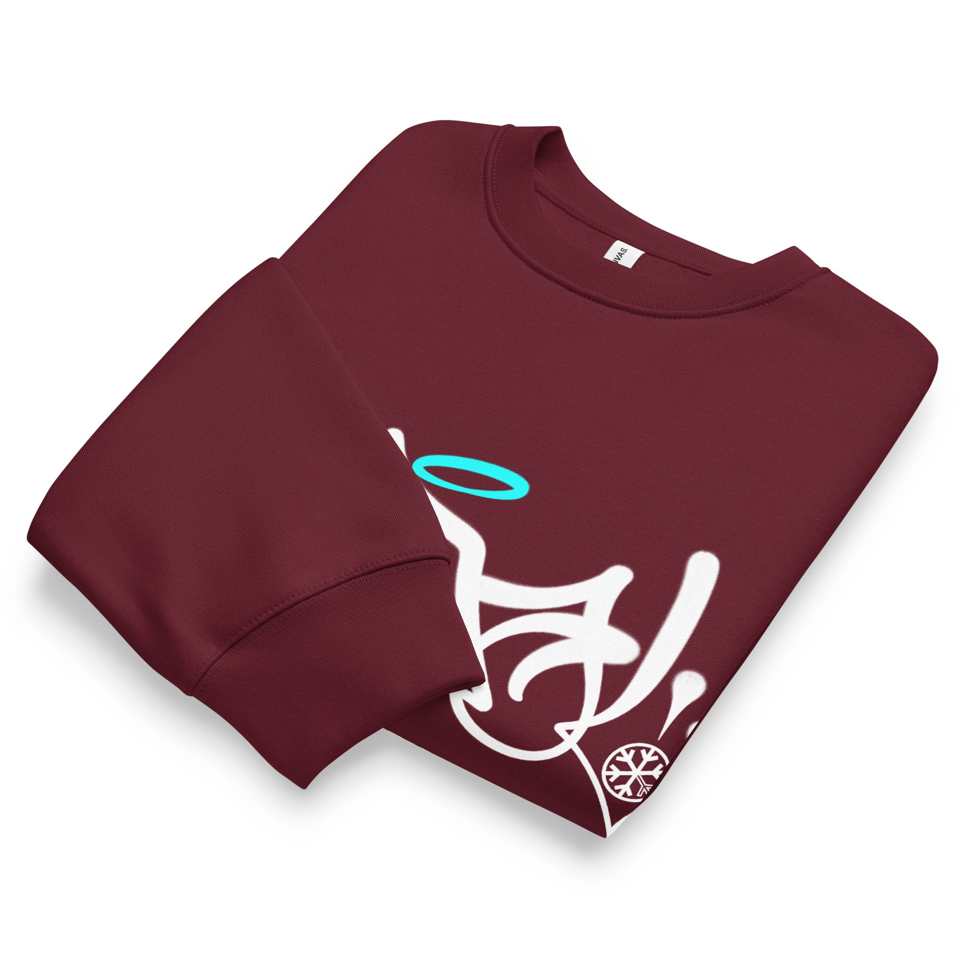 Maroon-Vandal Graffiti Tag Sweatshirt by Caos One from B.Different Clothing, folded, graffiti-inspired streetwear, oversized heavyweight