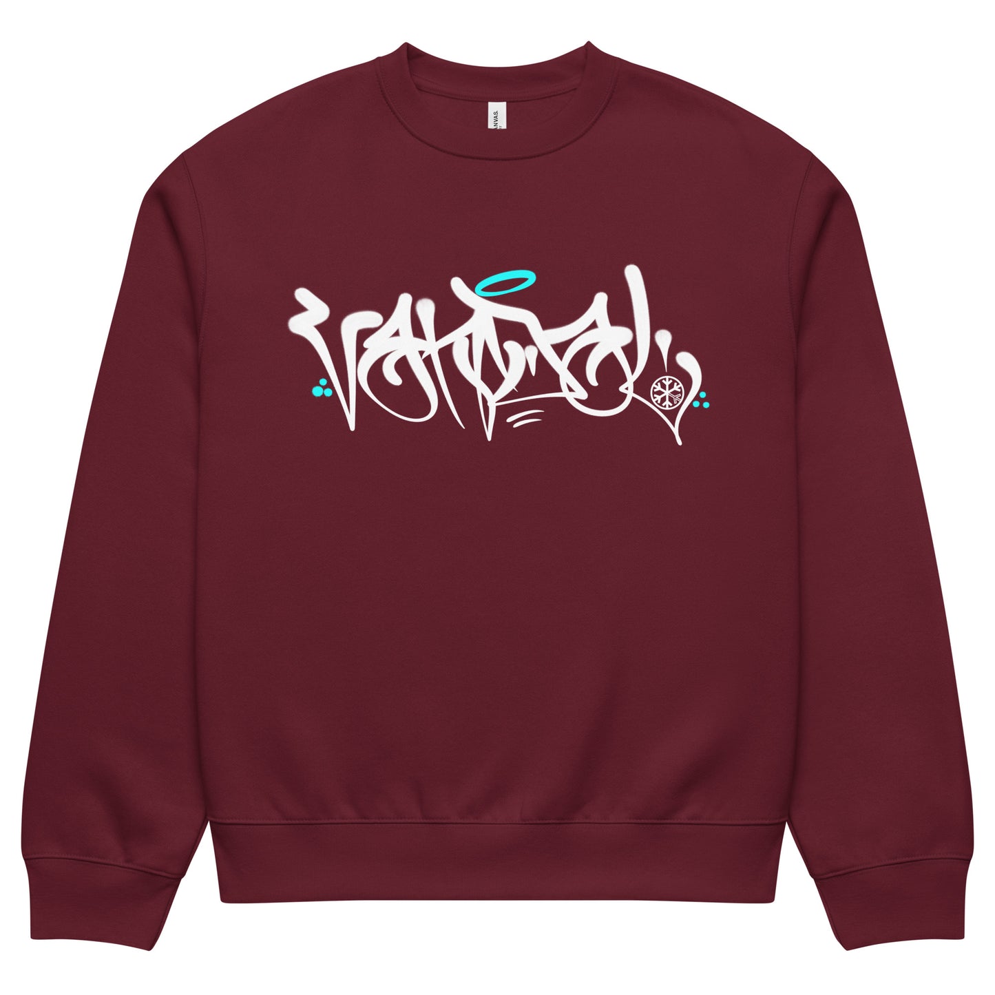 Maroon-Vandal Graffiti Tag Sweatshirt by Caos One from B.Different Clothing, front view, graffiti-inspired streetwear, oversized heavyweight