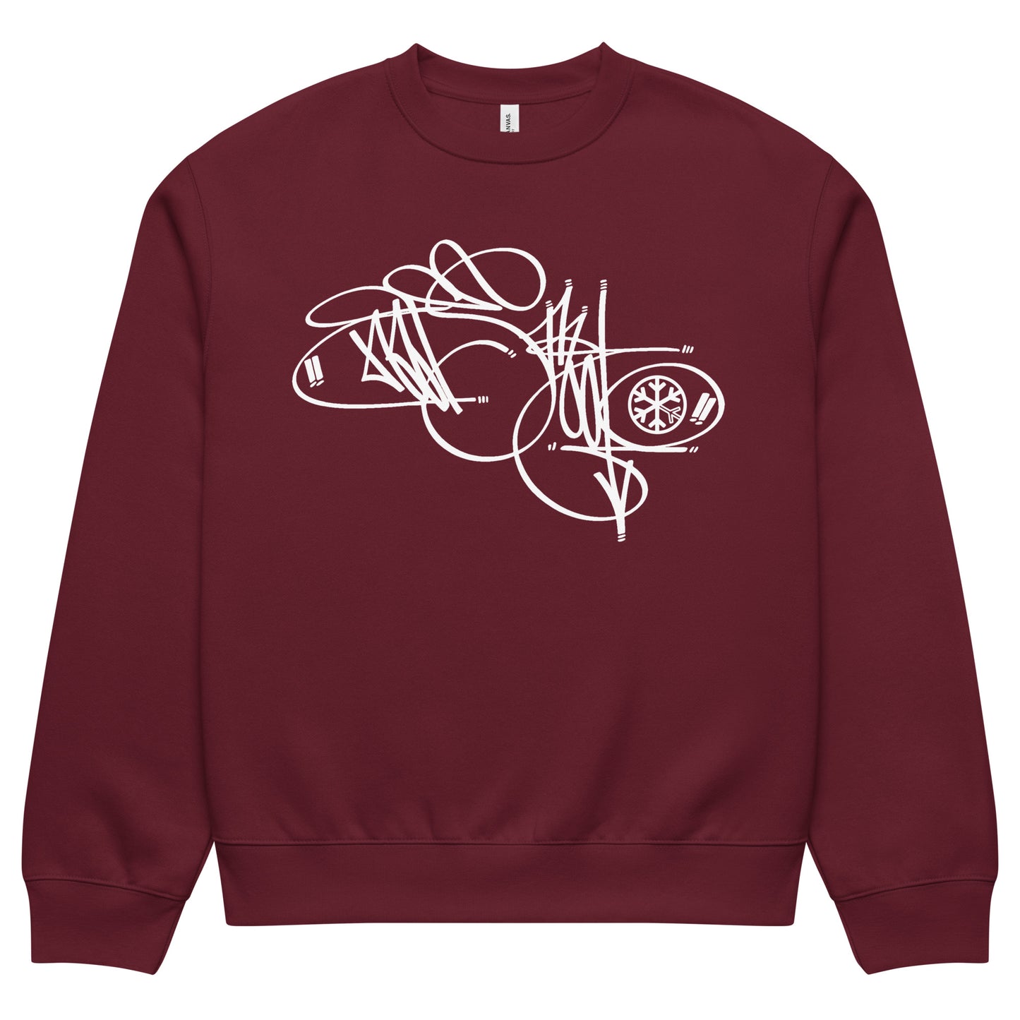 Maroon-Misfit Tag Sweatshirt by Graffiti Dad from B.Different Clothing, front view, graffiti-inspired streetwear, oversized heavyweight