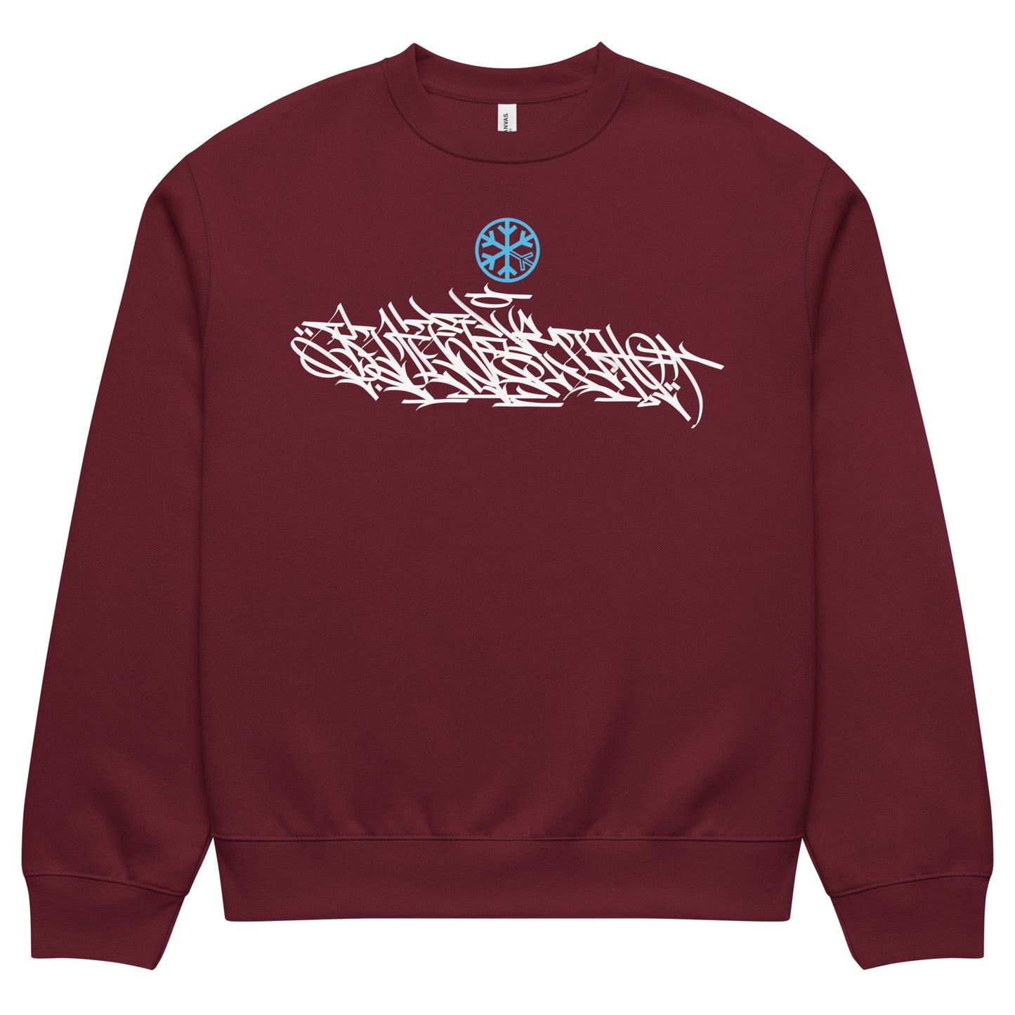 Maroon-Shew Collab Graffiti Sweatshirt from B.Different Clothing, front view, graffiti-inspired streetwear, oversized heavyweight