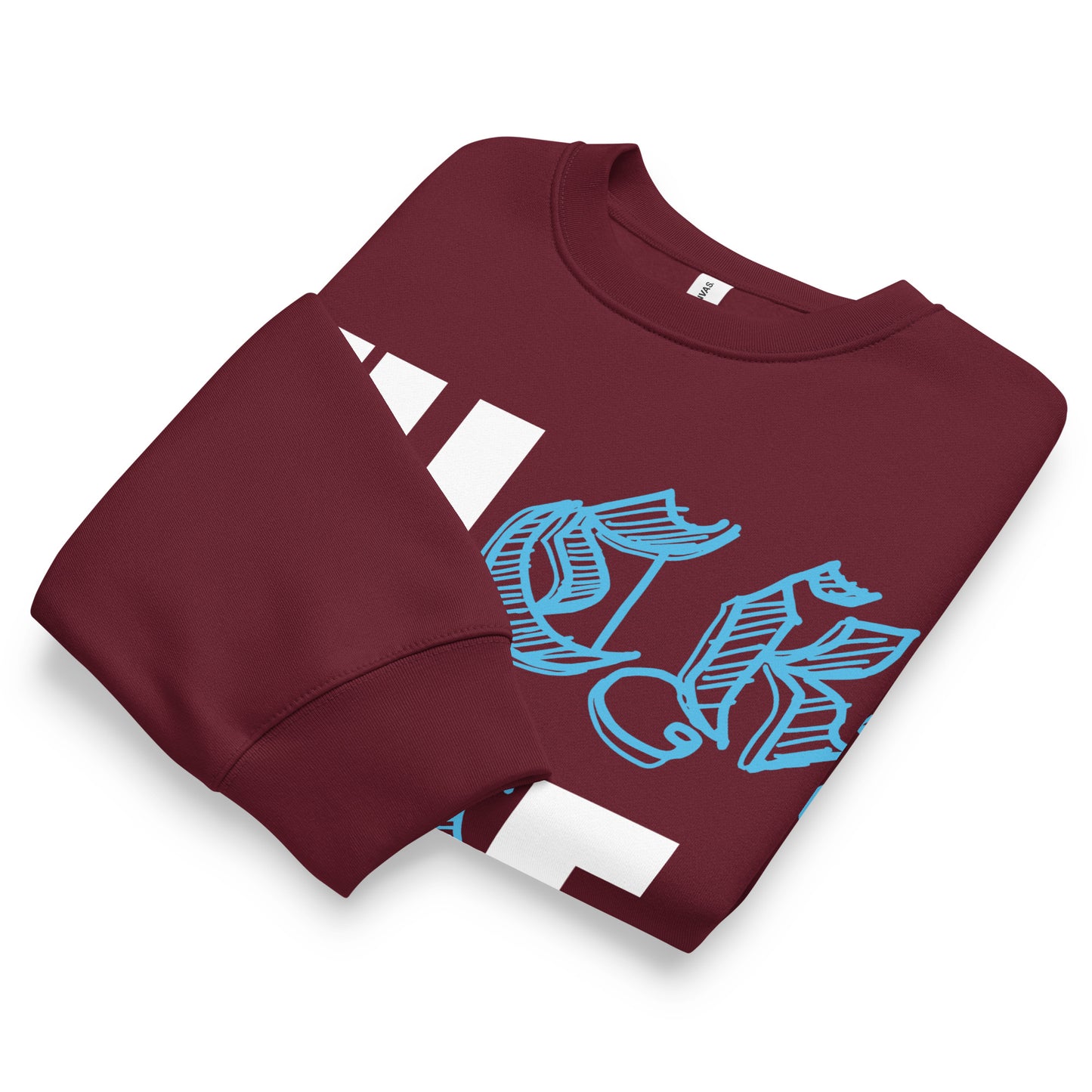 Maroon-Fuck The Buff Graffiti Sweatshirt from B.Different Clothing, folded, graffiti-inspired streetwear, oversized heavyweight