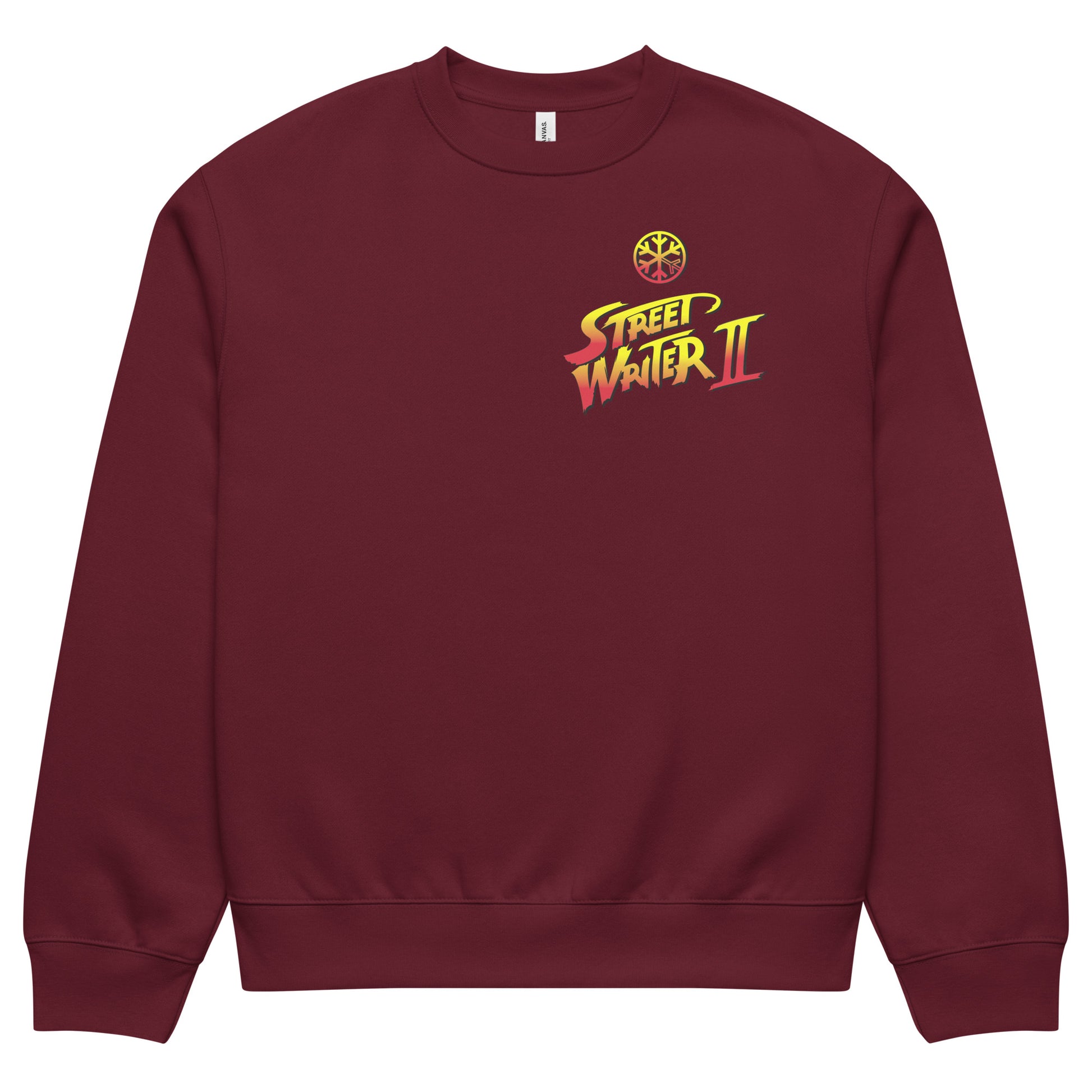 Maroon-Street Writer II Graffiti Sweatshirt from B.Different Clothing, front view, graffiti-inspired streetwear, oversized heavyweight