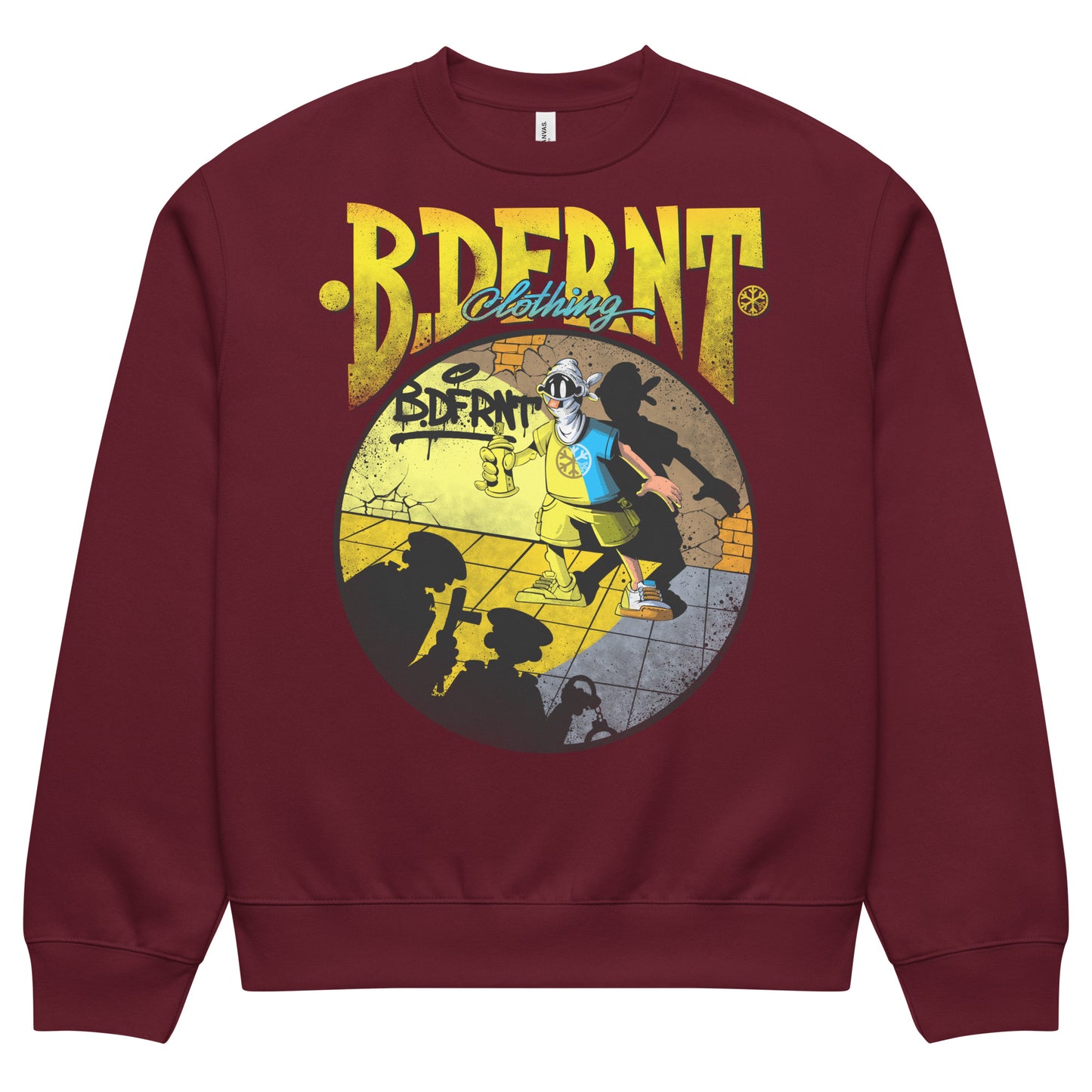 Maroon-Street Spotlight Graffiti Sweatshirt by Trk One from B.Different Clothing, front view, graffiti-inspired streetwear, oversized heavyweight