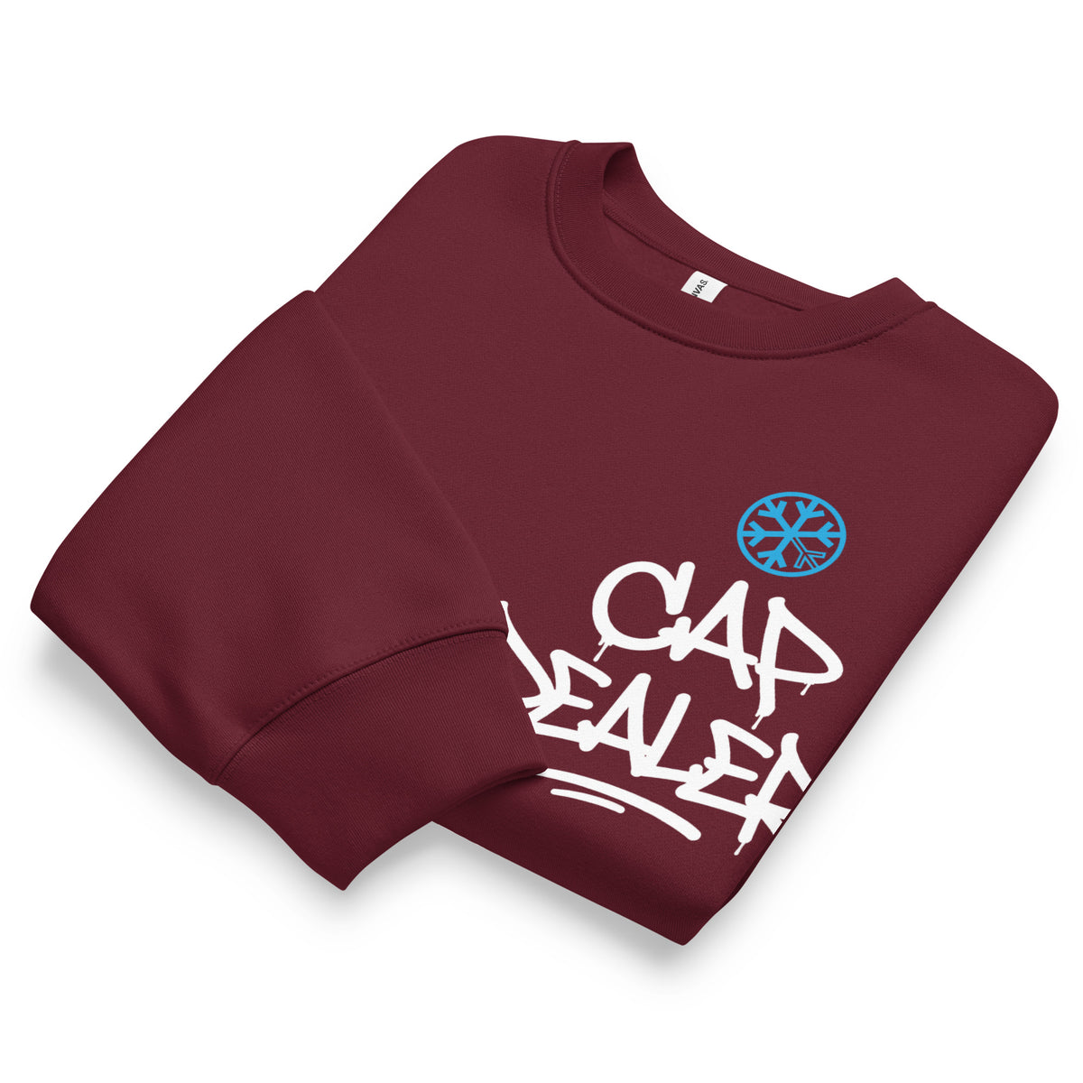 Maroon-Cap Dealer Graffiti Sweatshirt from B.Different Clothing, folded, graffiti-inspired streetwear