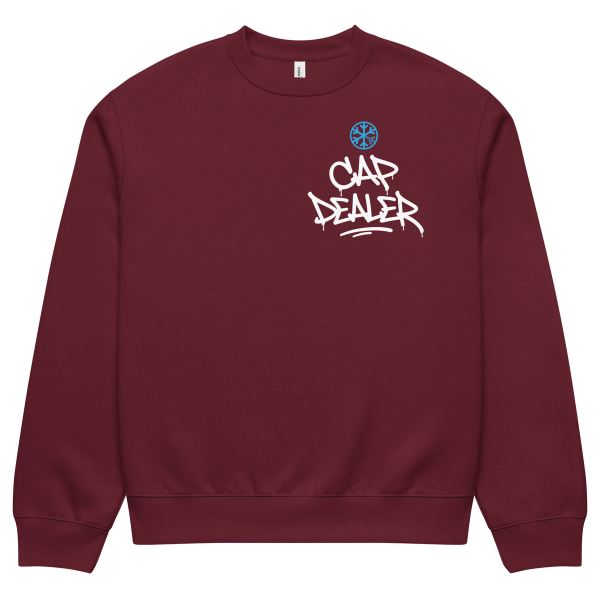 Maroon-Cap Dealer Graffiti Sweatshirt from B.Different Clothing, front view, graffiti-inspired streetwear