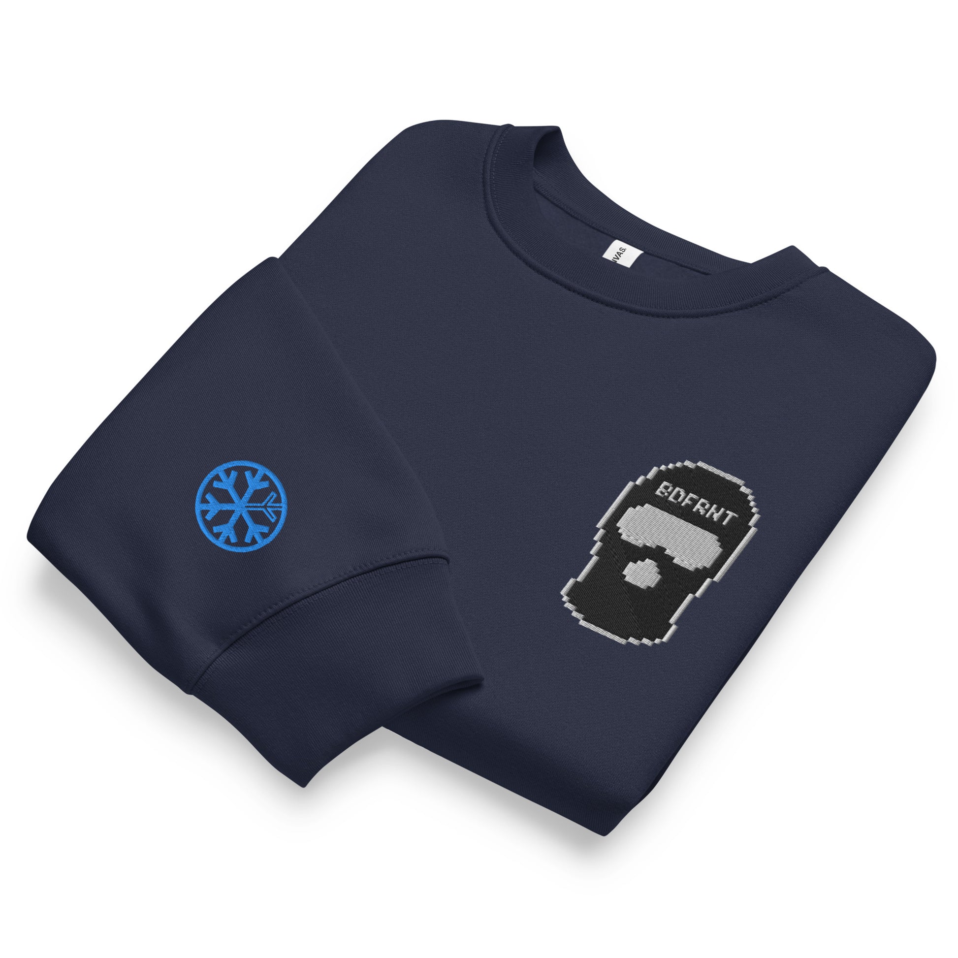 Navy-Pixel Balaclava Graffiti Sweatshirt from B.Different Clothing, folded, graffiti-inspired streetwear, oversized heavyweight