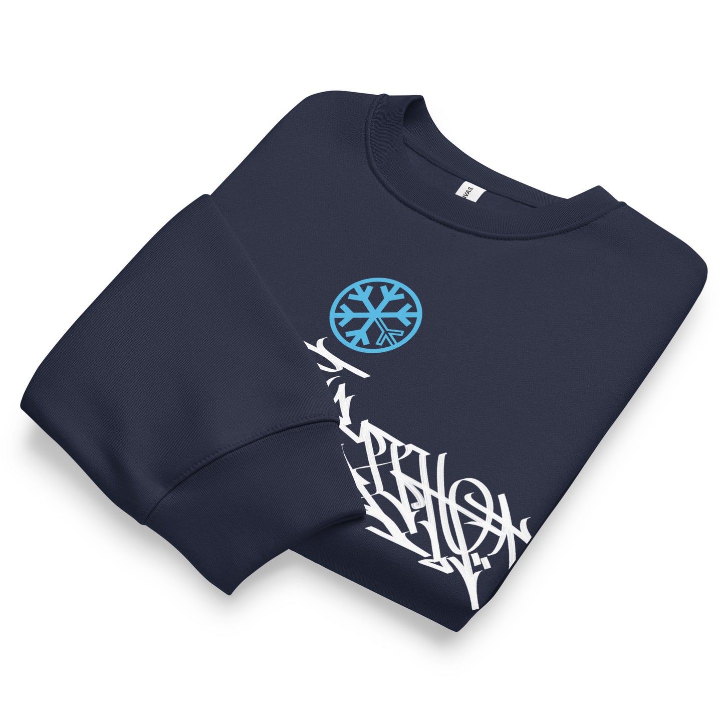 Navy-Shew Collab Graffiti Sweatshirt from B.Different Clothing, folded, graffiti-inspired streetwear, oversized heavyweight