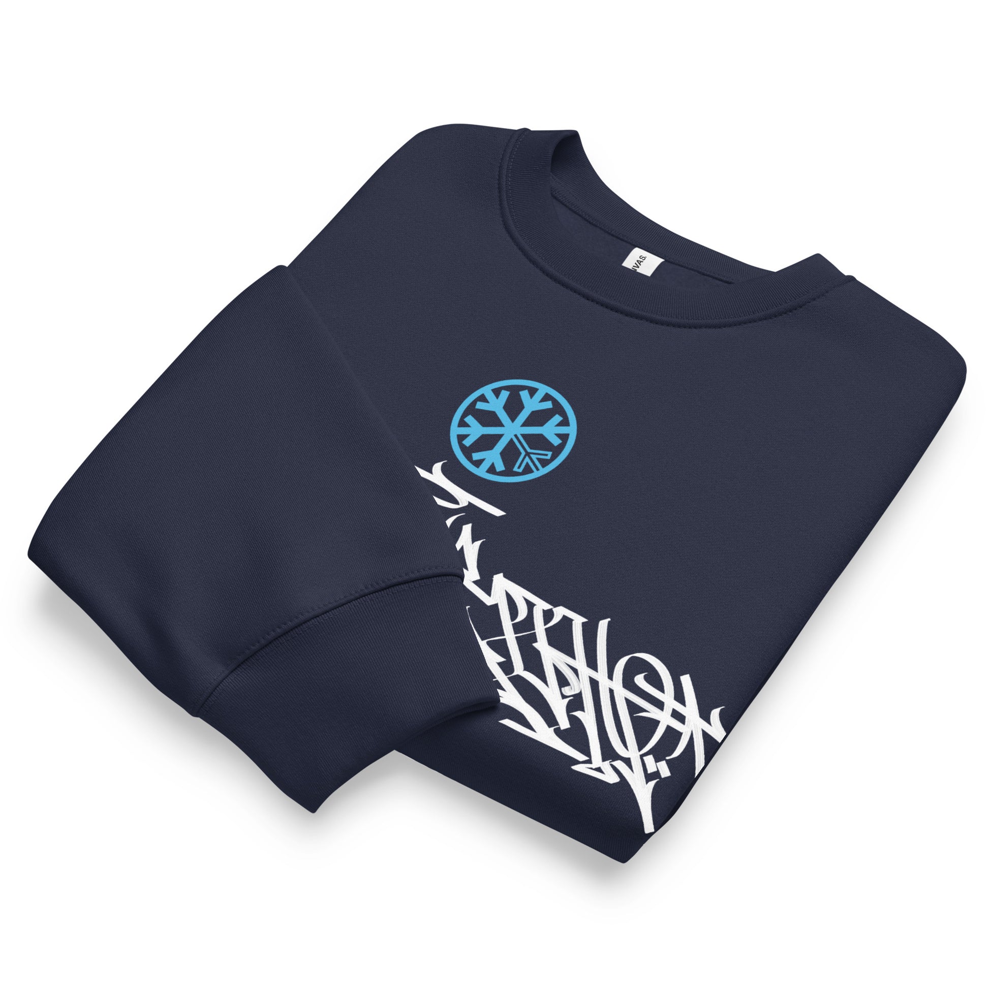 Navy-Shew Collab Graffiti Sweatshirt from B.Different Clothing, folded, graffiti-inspired streetwear, oversized heavyweight