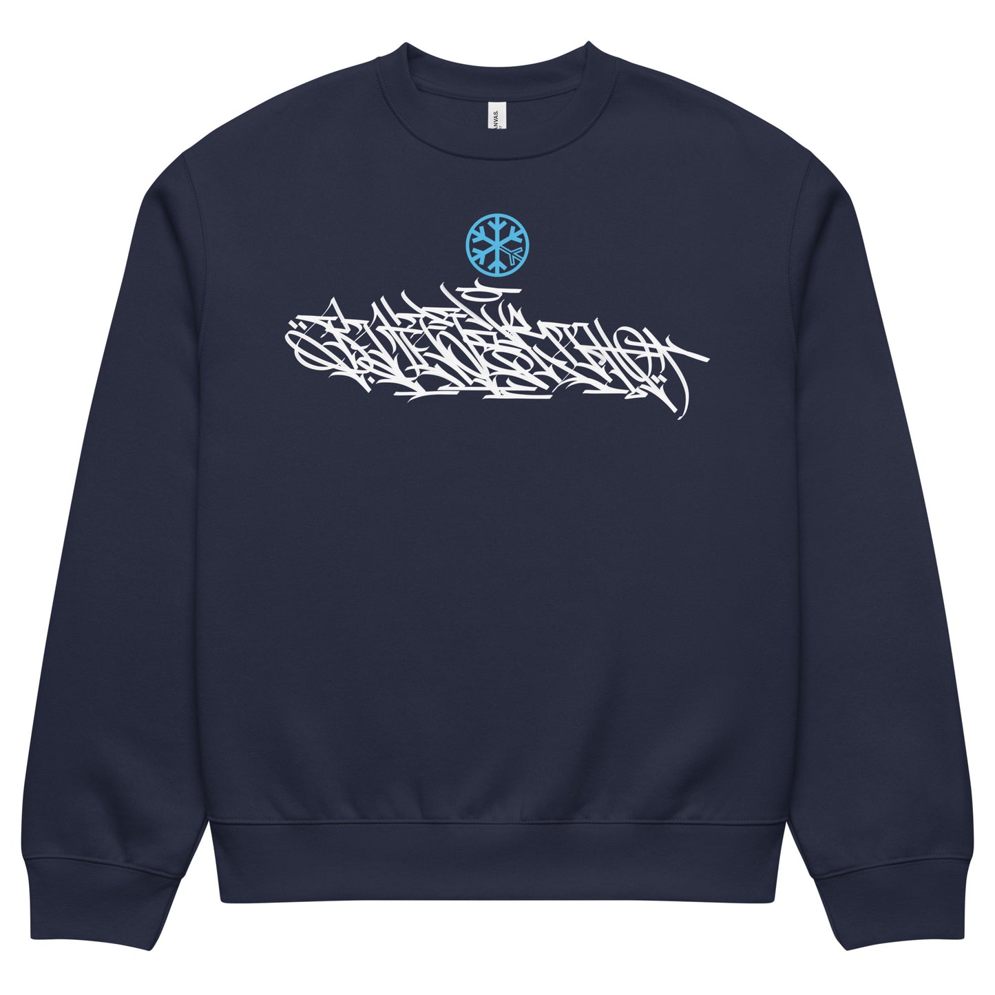 Navy-Shew Collab Graffiti Sweatshirt from B.Different Clothing, front view, graffiti-inspired streetwear, oversized heavyweight