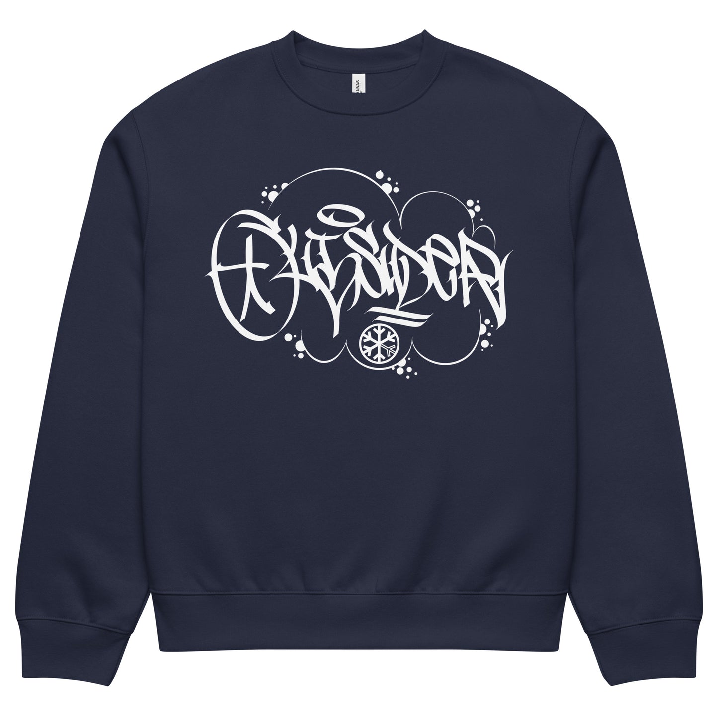 Navy-Outsider Graffiti Tag Sweatshirt by Caos One from B.Different Clothing, front view, graffiti-inspired streetwear, oversized heavyweight