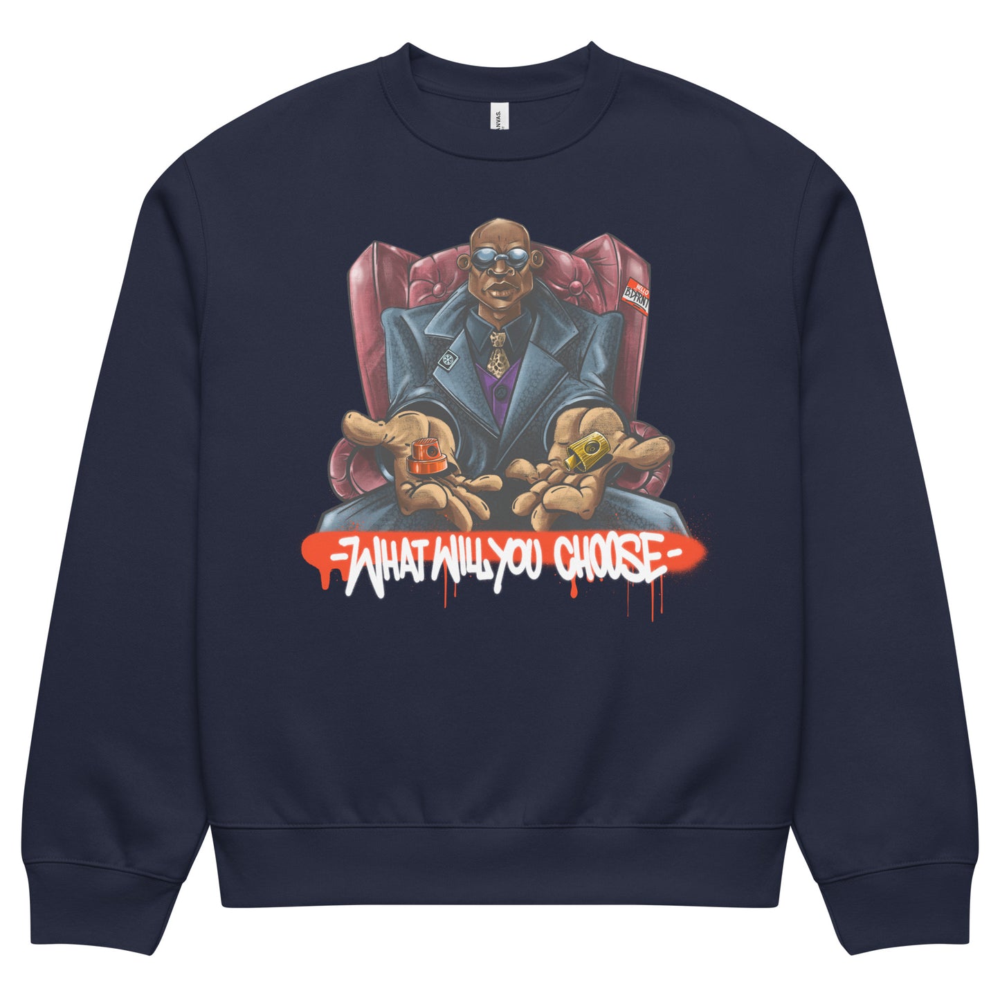 Navy-Make Your Choice Graffiti Sweatshirt by Trk One from B.Different Clothing, front view, graffiti-inspired streetwear, oversized heavyweight