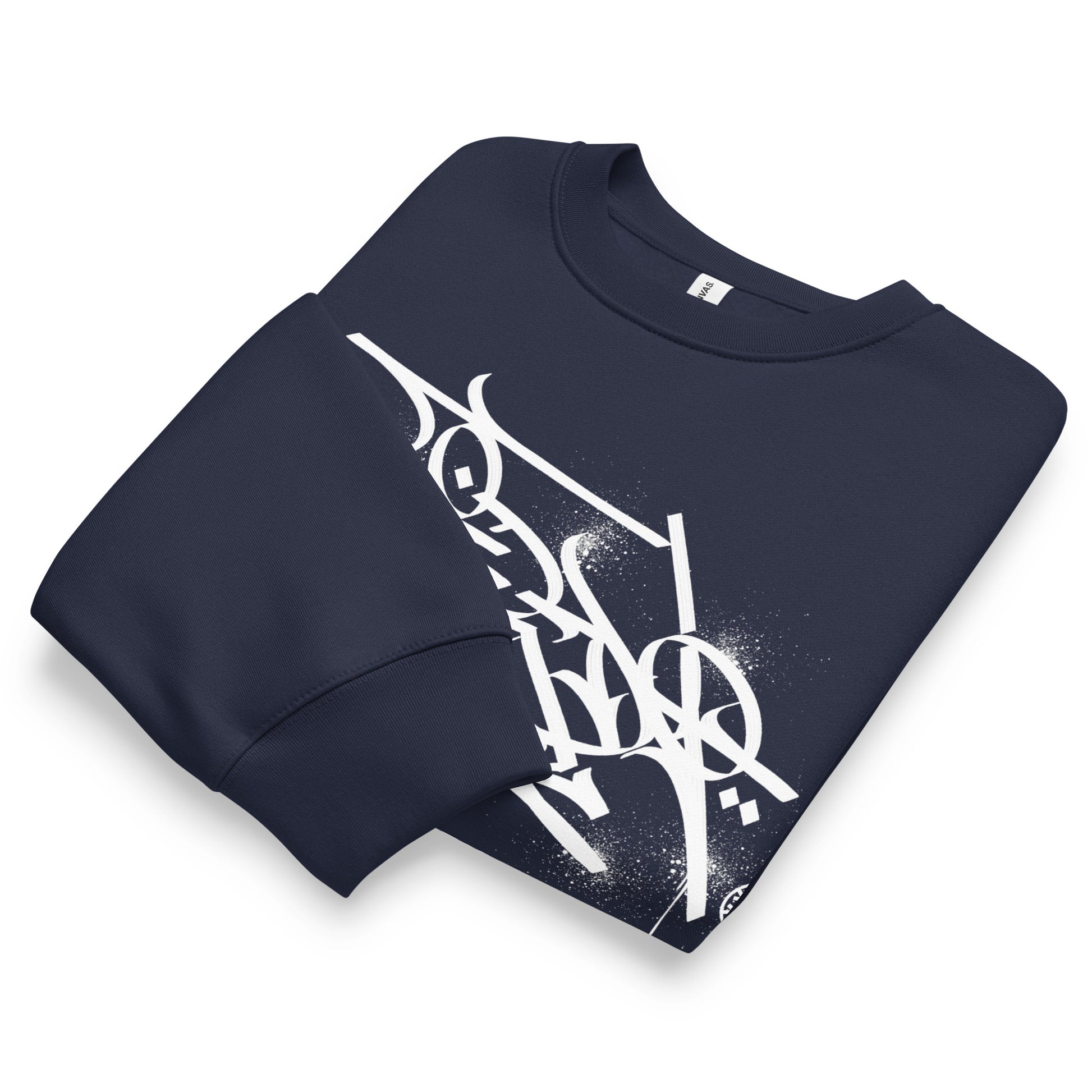 Navy-Weirdo Graffiti Tag Sweatshirt by Shew from B.Different Clothing, folded, graffiti-inspired streetwear, oversized heavyweight