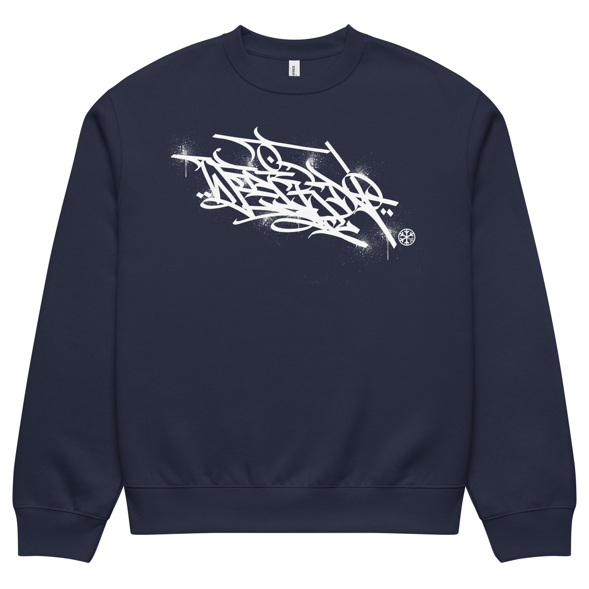 Navy-Weirdo Graffiti Tag Sweatshirt by Shew from B.Different Clothing, front view, graffiti-inspired streetwear, oversized heavyweight