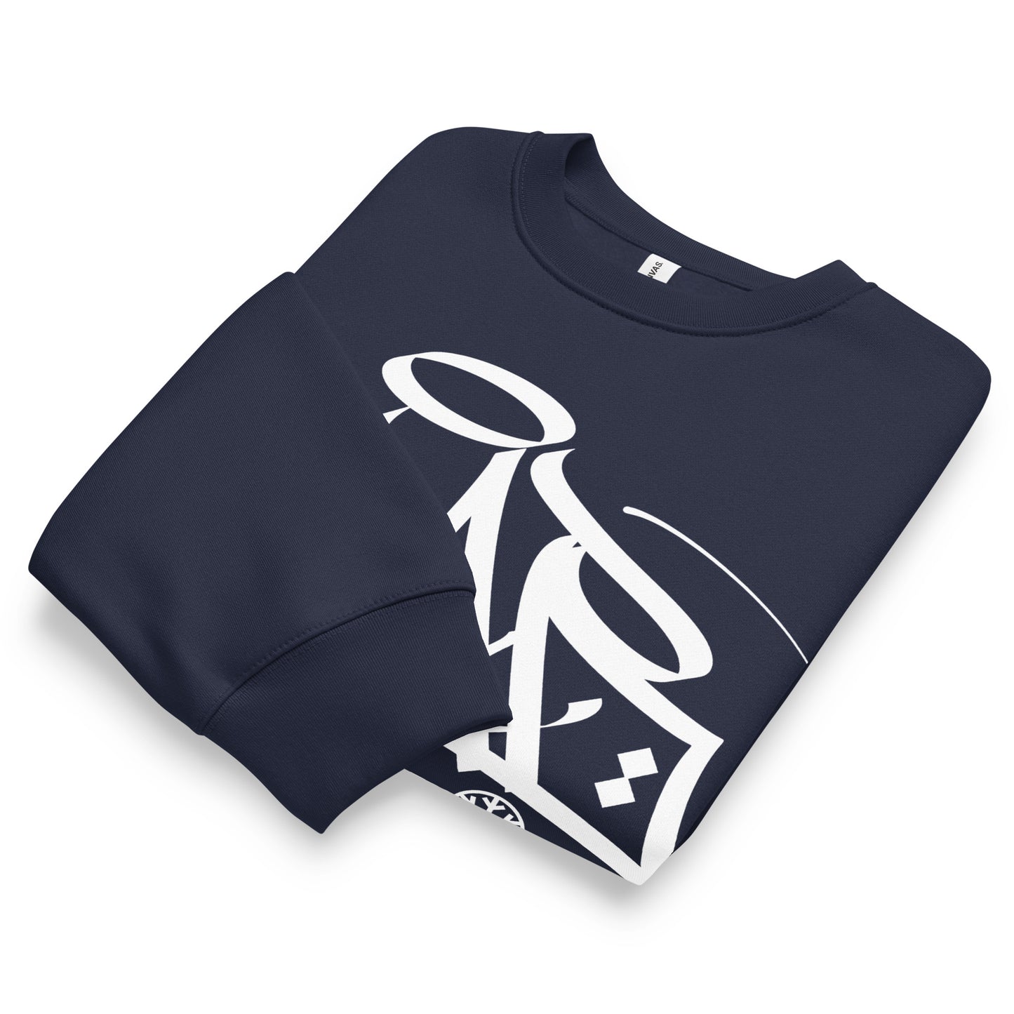 Navy-Acab Graffiti Tag Sweatshirt by Caos One from B.Different Clothing, folded, graffiti-inspired streetwear, oversized heavyweight