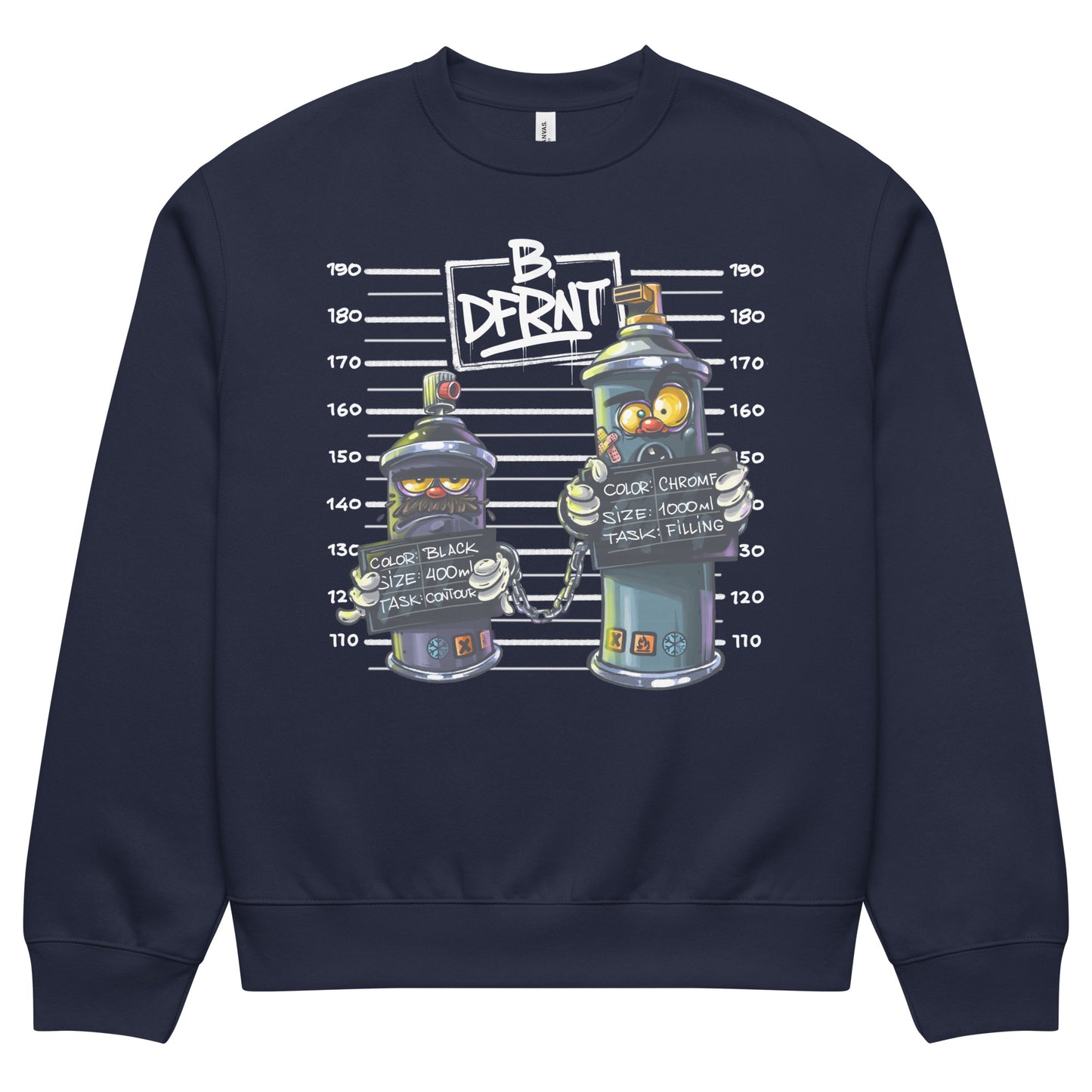 Navy-Mug Short Graffiti Sweatshirt by Trk One from B.Different Clothing, front view, graffiti-inspired streetwear, oversized heavyweight