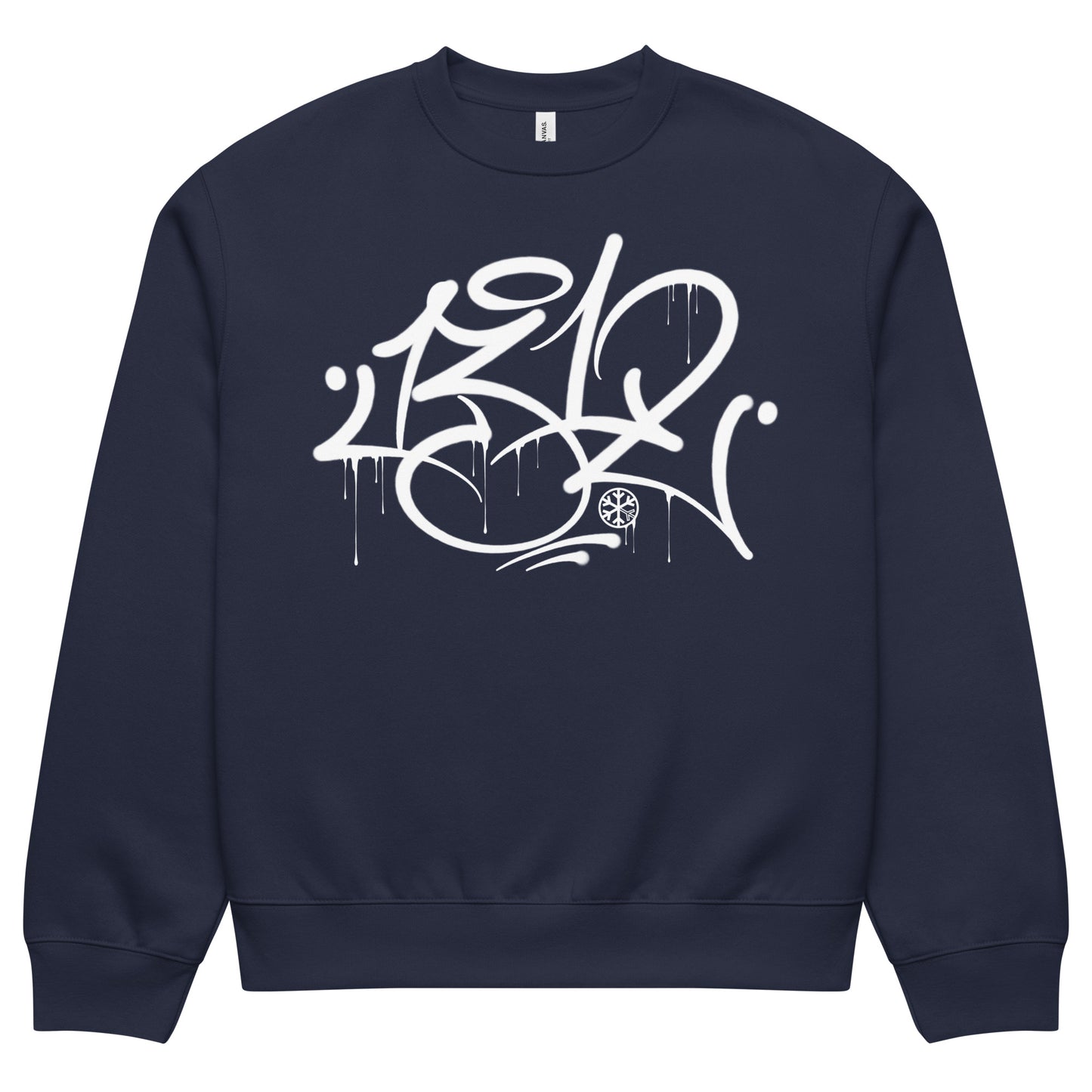 Navy-1312 Graffiti Tag Sweatshirt by Caos One from B.Different Clothing, folded, graffiti-inspired streetwear, oversized heavyweight
