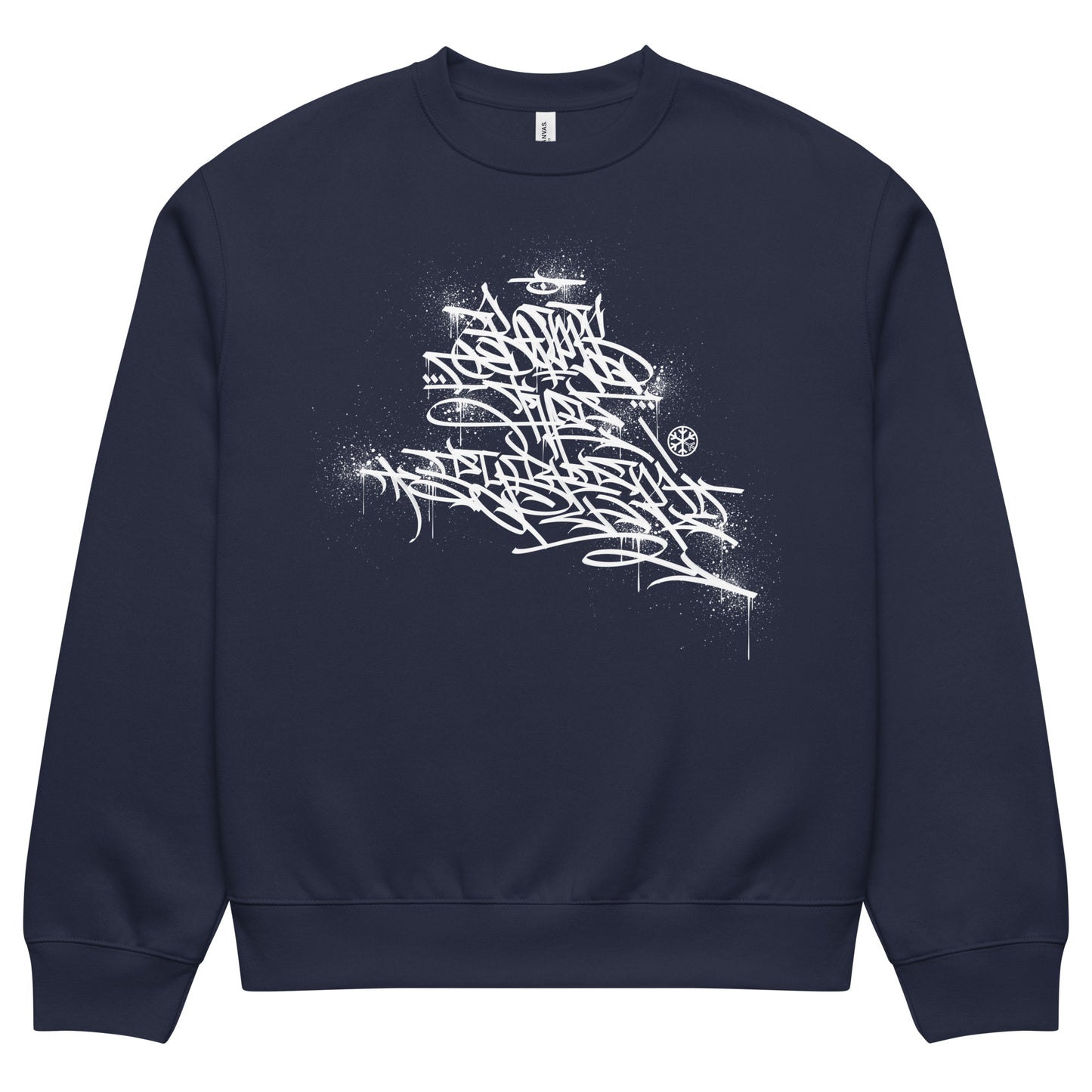 Navy-Bomb The System Graffiti Sweatshirt by Shew from B.Different Clothing, folded, graffiti-inspired streetwear, oversized heavyweight