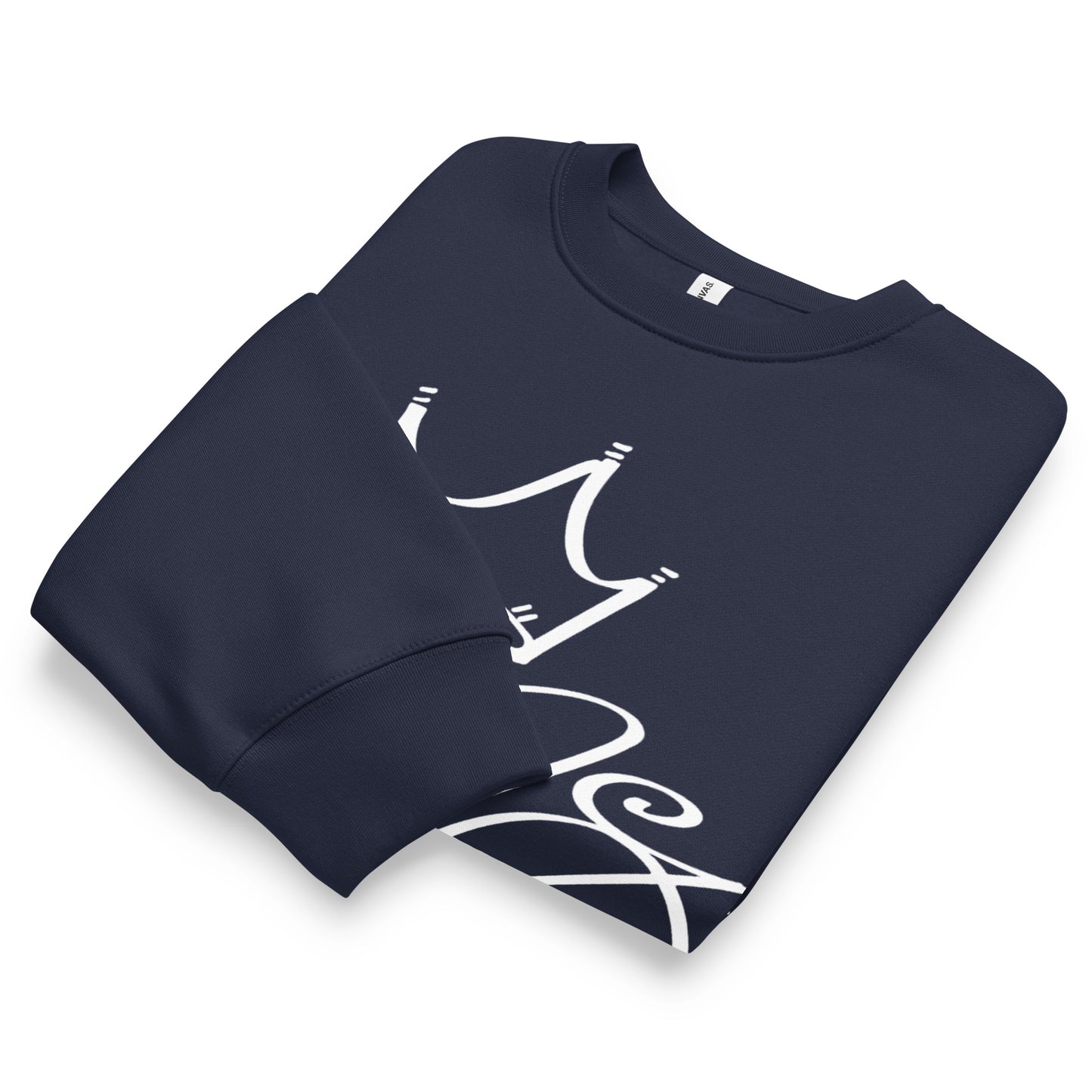 Navy-Mop King Tag Sweatshirt by Graffiti Dad from B.Different Clothing, folded, graffiti-inspired streetwear, oversized heavyweight