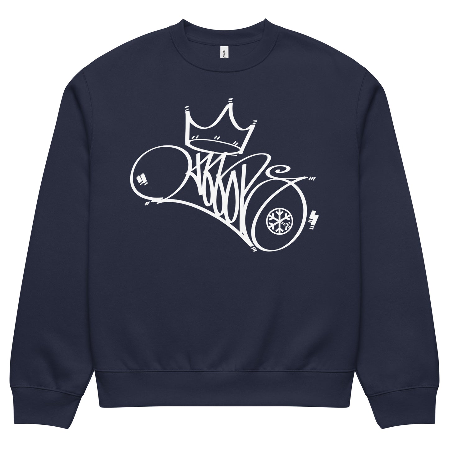 Navy-Mop King Tag Sweatshirt by Graffiti Dad from B.Different Clothing, front view, graffiti-inspired streetwear, oversized heavyweight