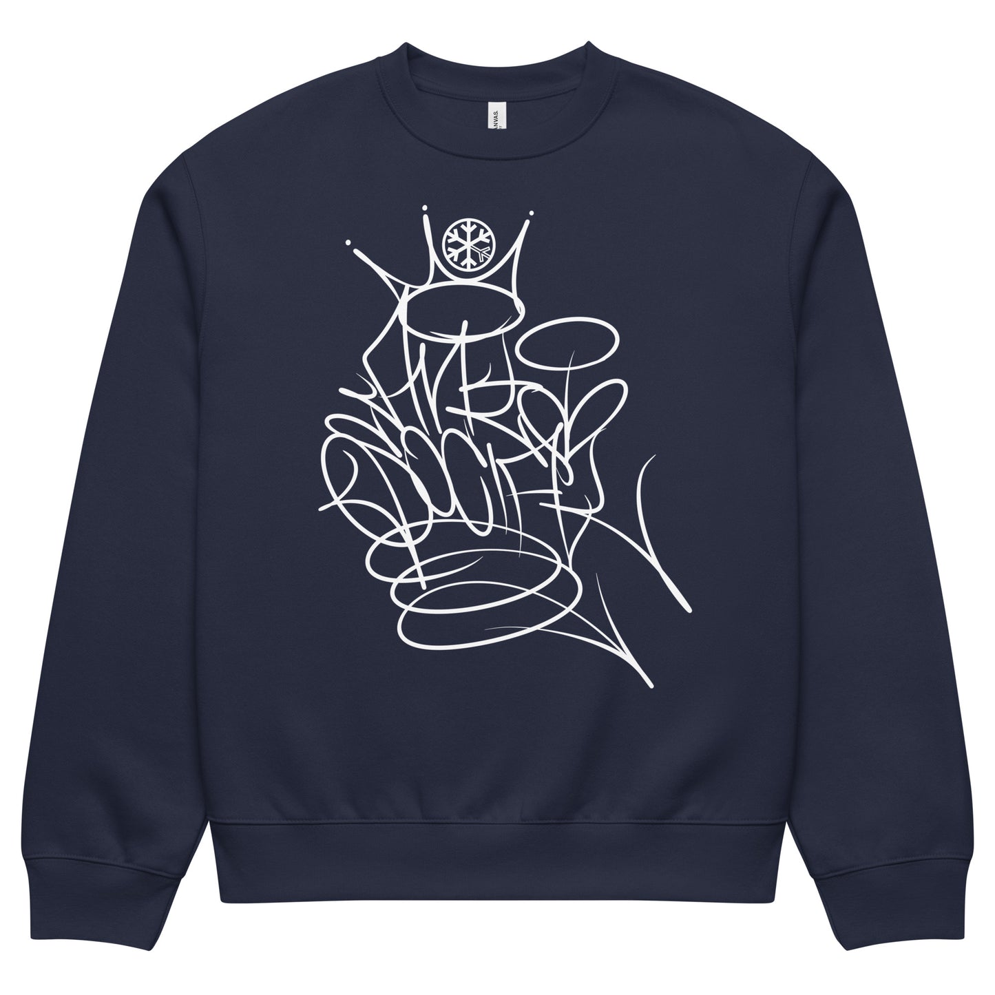 Navy-Antisocial Graffiti Tag Sweatshirt by Caos One from B.Different Clothing, front view, graffiti-inspired streetwear, oversized heavyweight