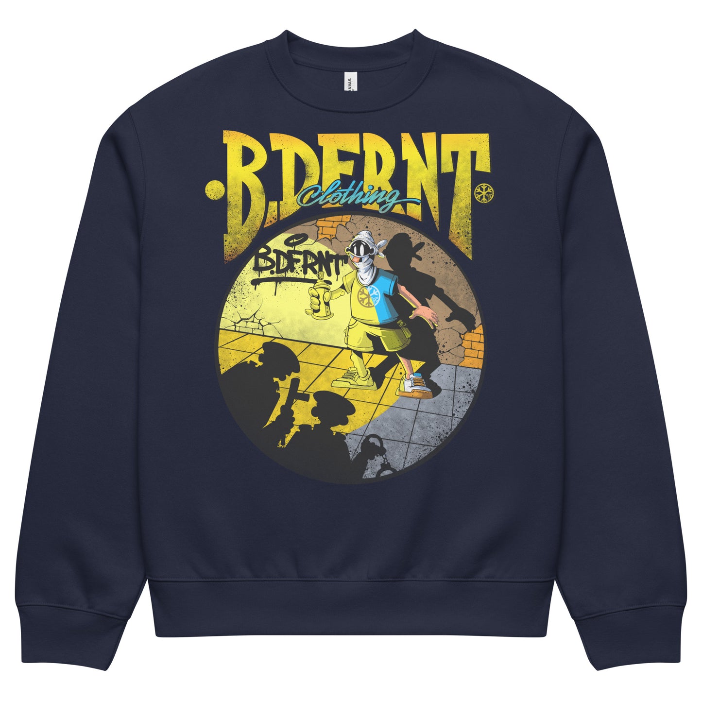Navy-Street Spotlight Graffiti Sweatshirt by Trk One from B.Different Clothing, front view, graffiti-inspired streetwear, oversized heavyweight