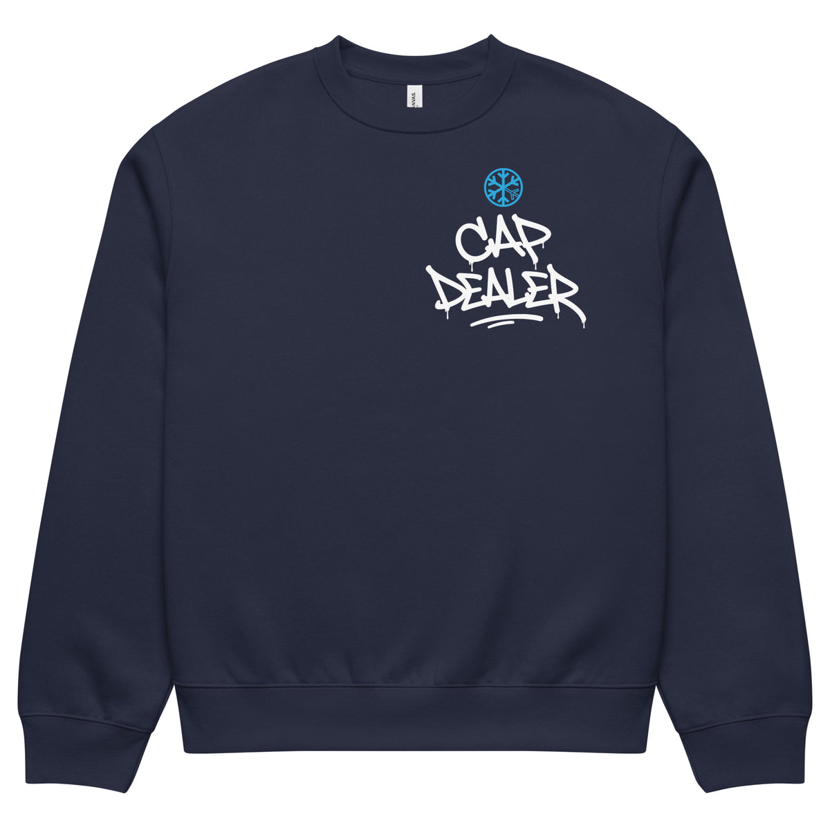 Navy-Cap Dealer Graffiti Sweatshirt from B.Different Clothing, front view, graffiti-inspired streetwear