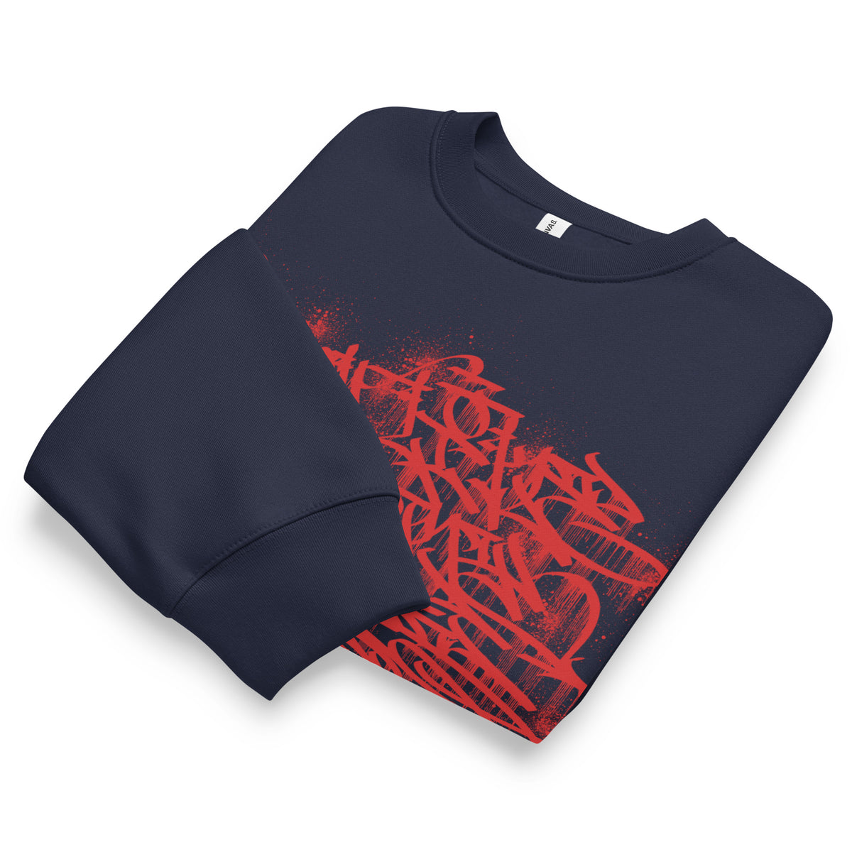 Navy-Do You Like Scary Movies Graffiti Sweatshirt by Shew from B.Different Clothing, folded, graffiti-inspired streetwear, oversized heavyweight
