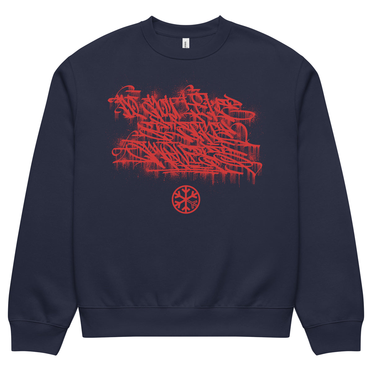 Navy-Do You Like Scary Movies Graffiti Sweatshirt by Shew from B.Different Clothing, front view, graffiti-inspired streetwear, oversized heavyweight